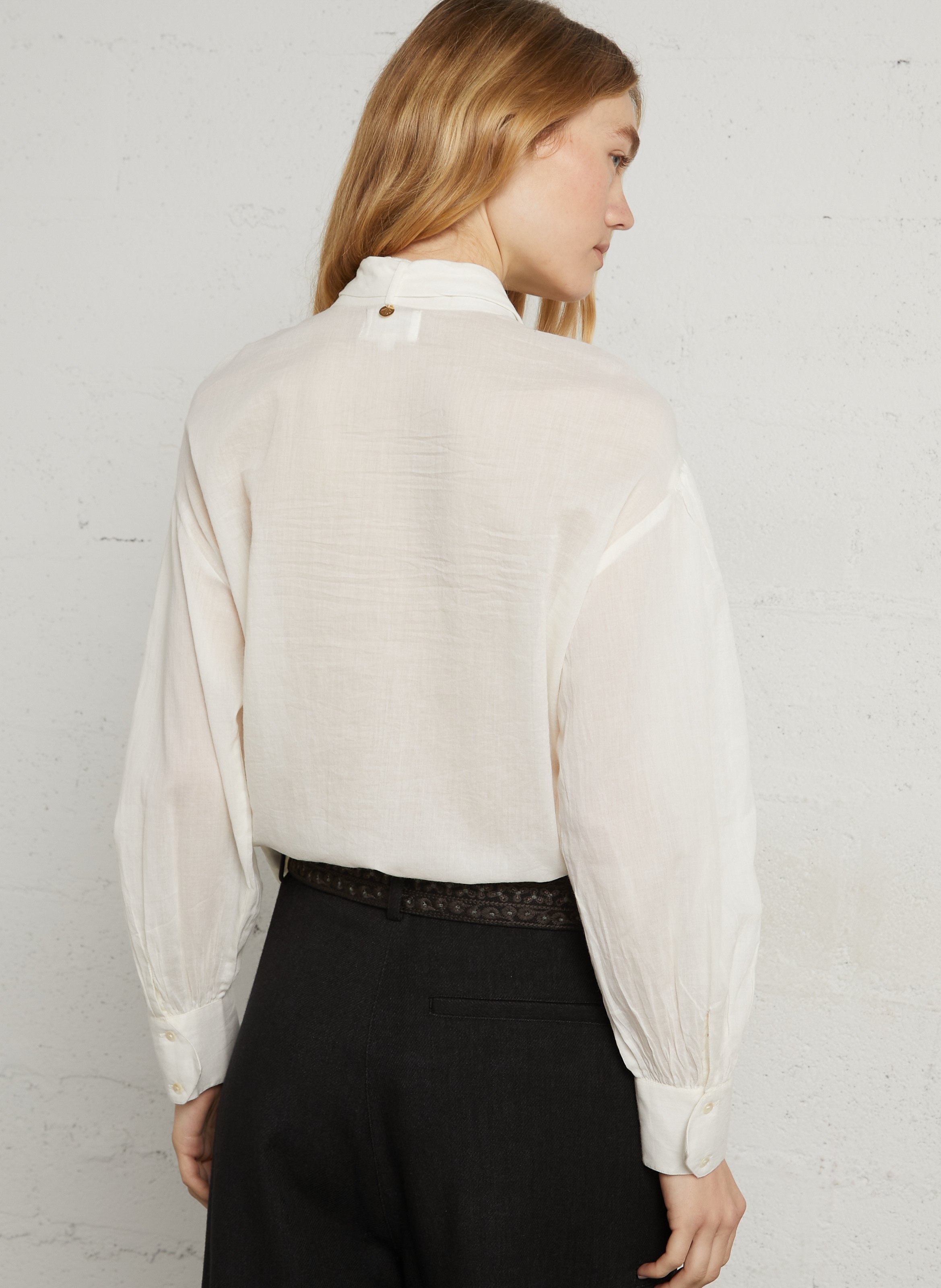 Loose-fitting cotton blouse with lavallière collar ANTIK BATIK White