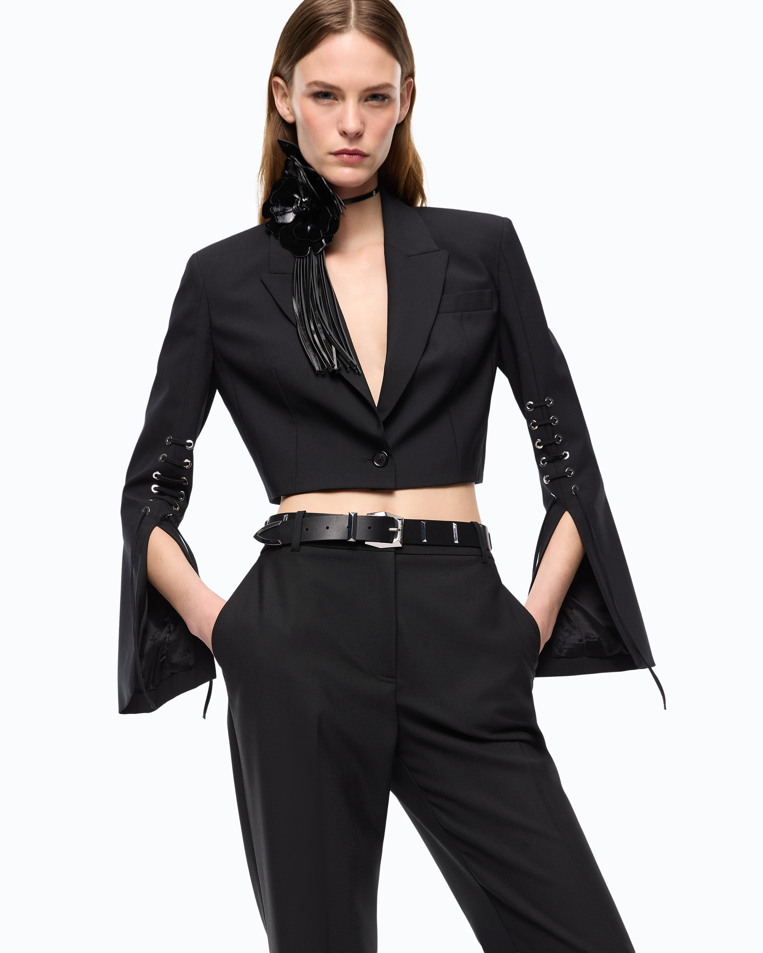 Lace-Up Spencer Jacket with Slits PINKO Black
