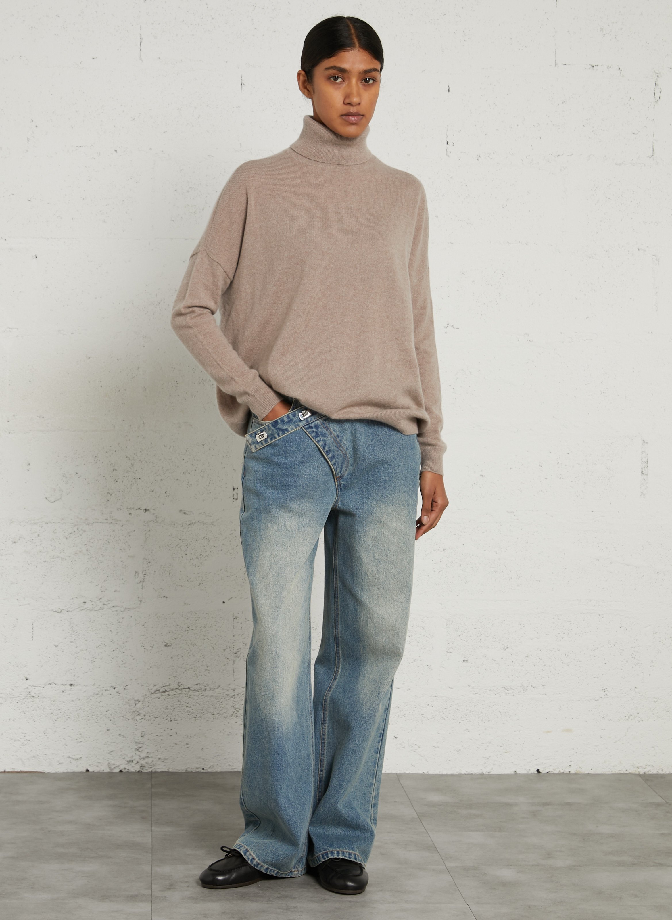 Wide buttoned cotton jeans BERENICE Blue