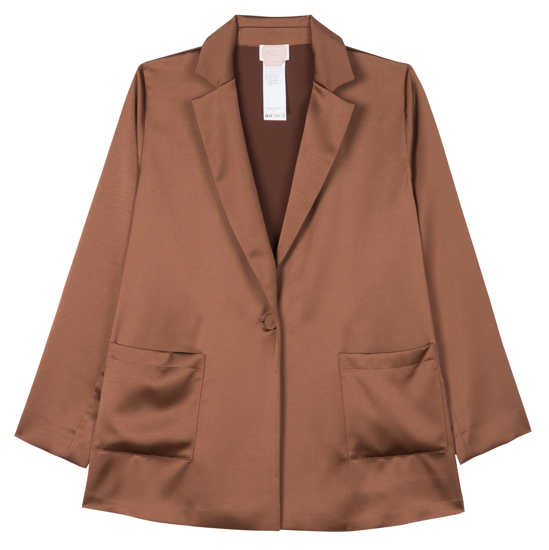 Satin-finish jacket with tailored collar Brown