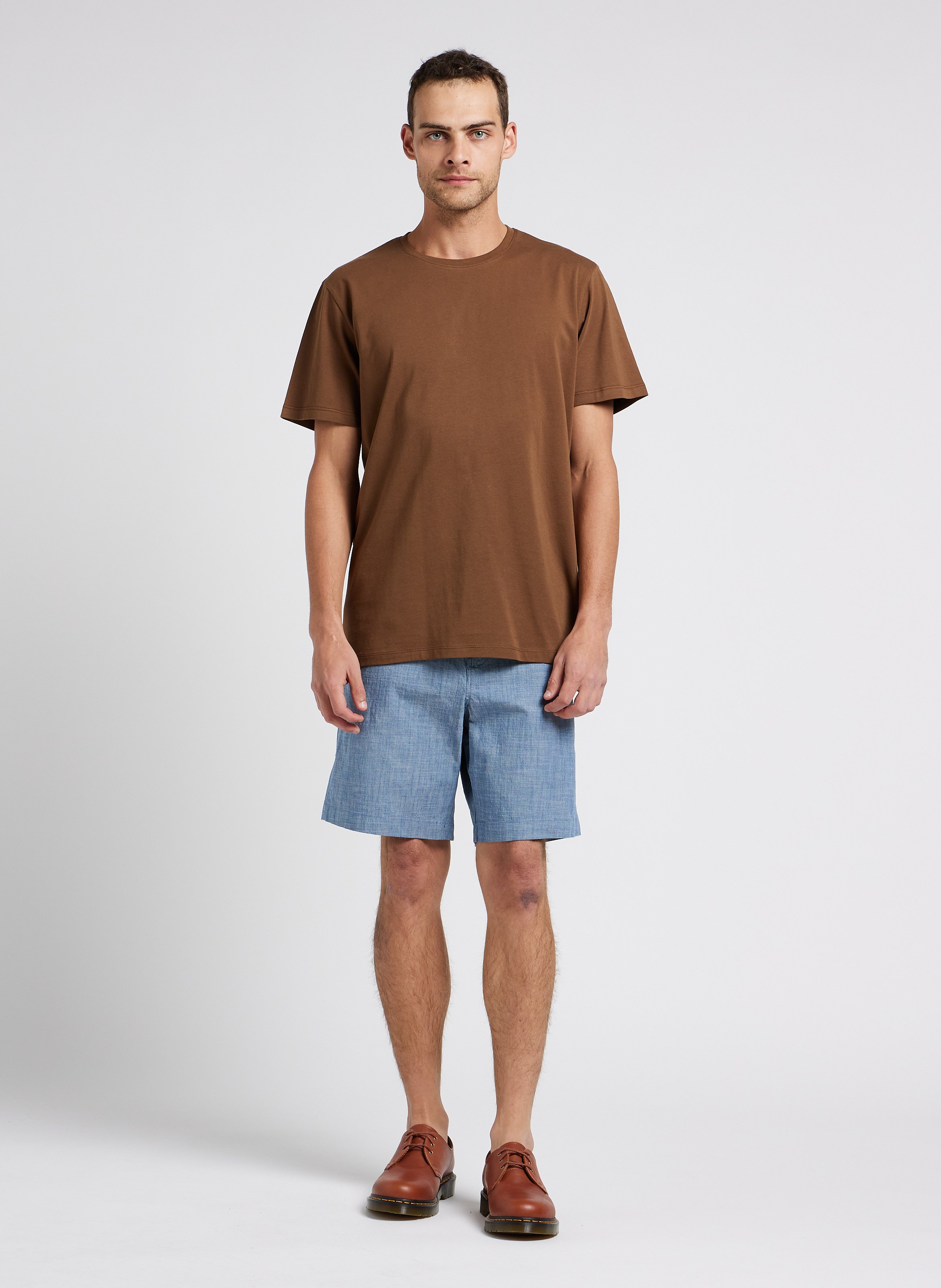 Straight-leg organic cotton-blend Bermuda shorts SELECTED Blue