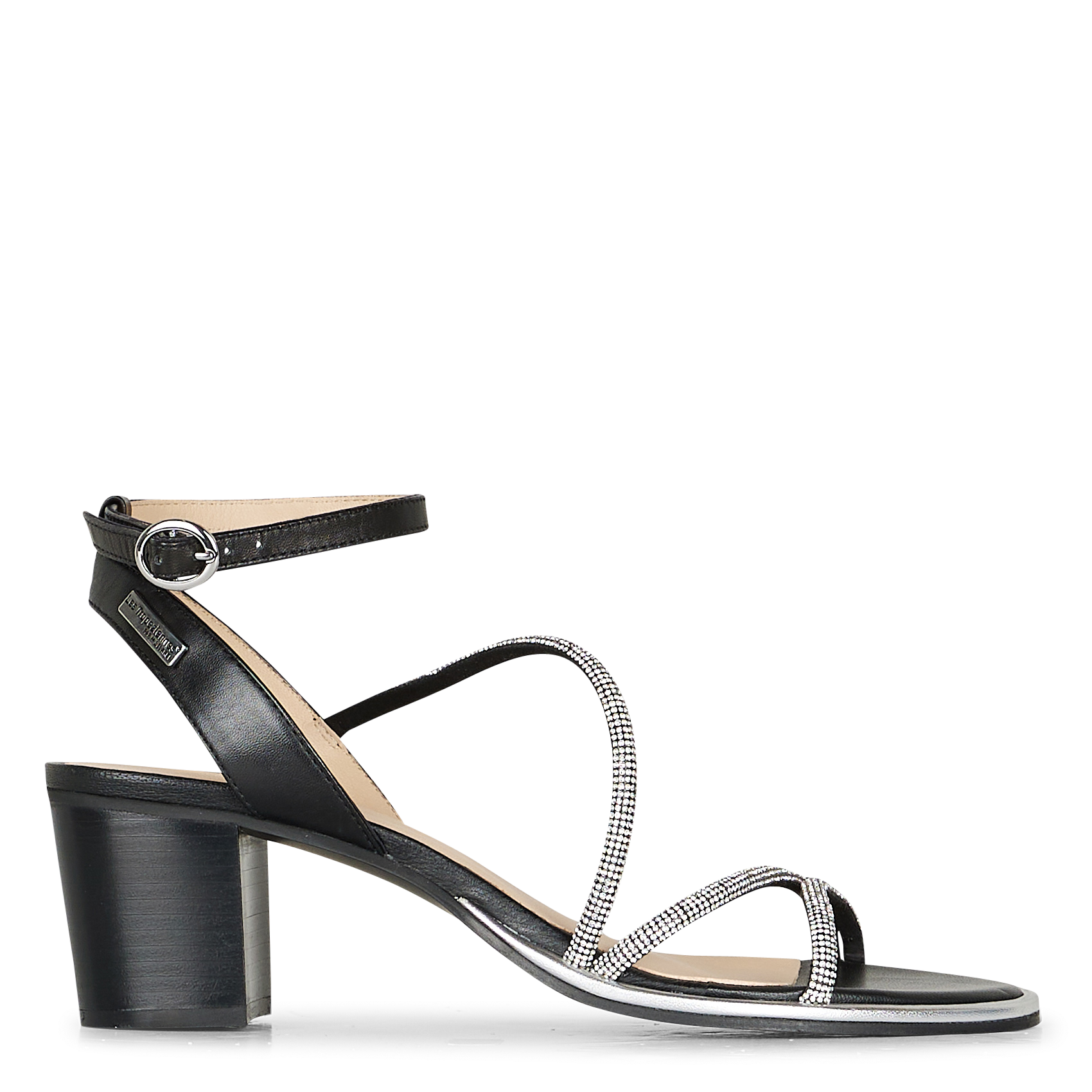 Heeled leather sandals with rhinestones LES TROPEZIENNES PAR M.BELARBI Black