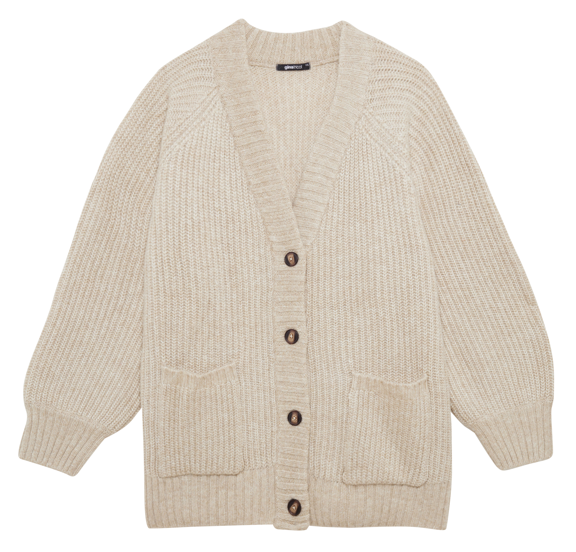 Oversized buttoned V-neck cardigan GINA TRICOT Beige