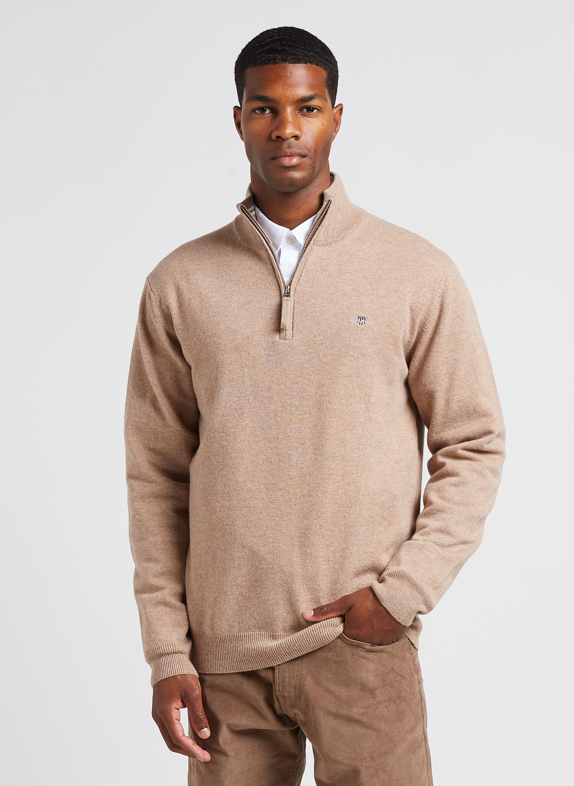 Pull col discount cheminée zippé homme