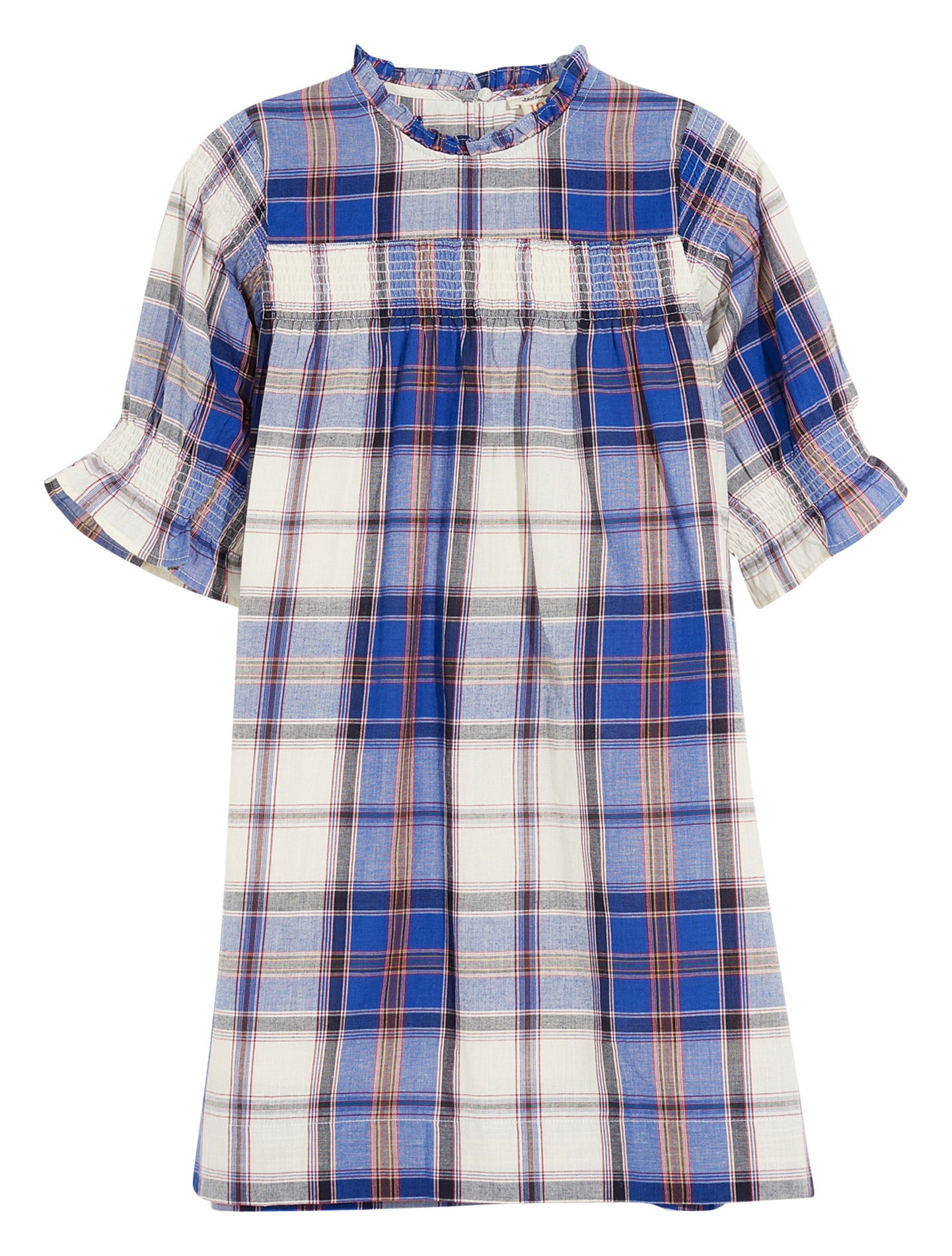 Midi straight smocked checkered cotton blend dress BELLEROSE Blue