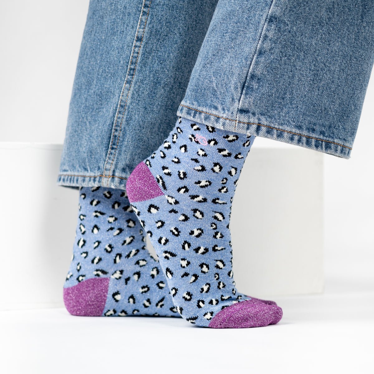 Leopard Combed Cotton Socks BILLYBELT Blue