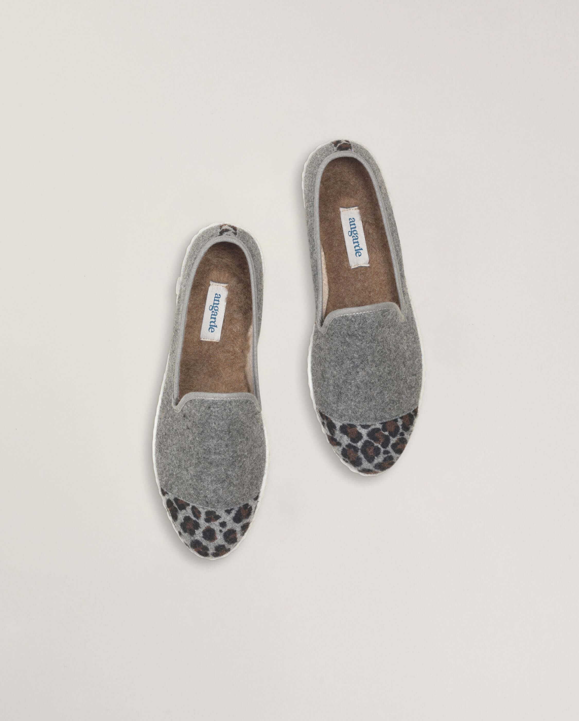 Women's wool slippers, gray leopard ANGARDE Grey