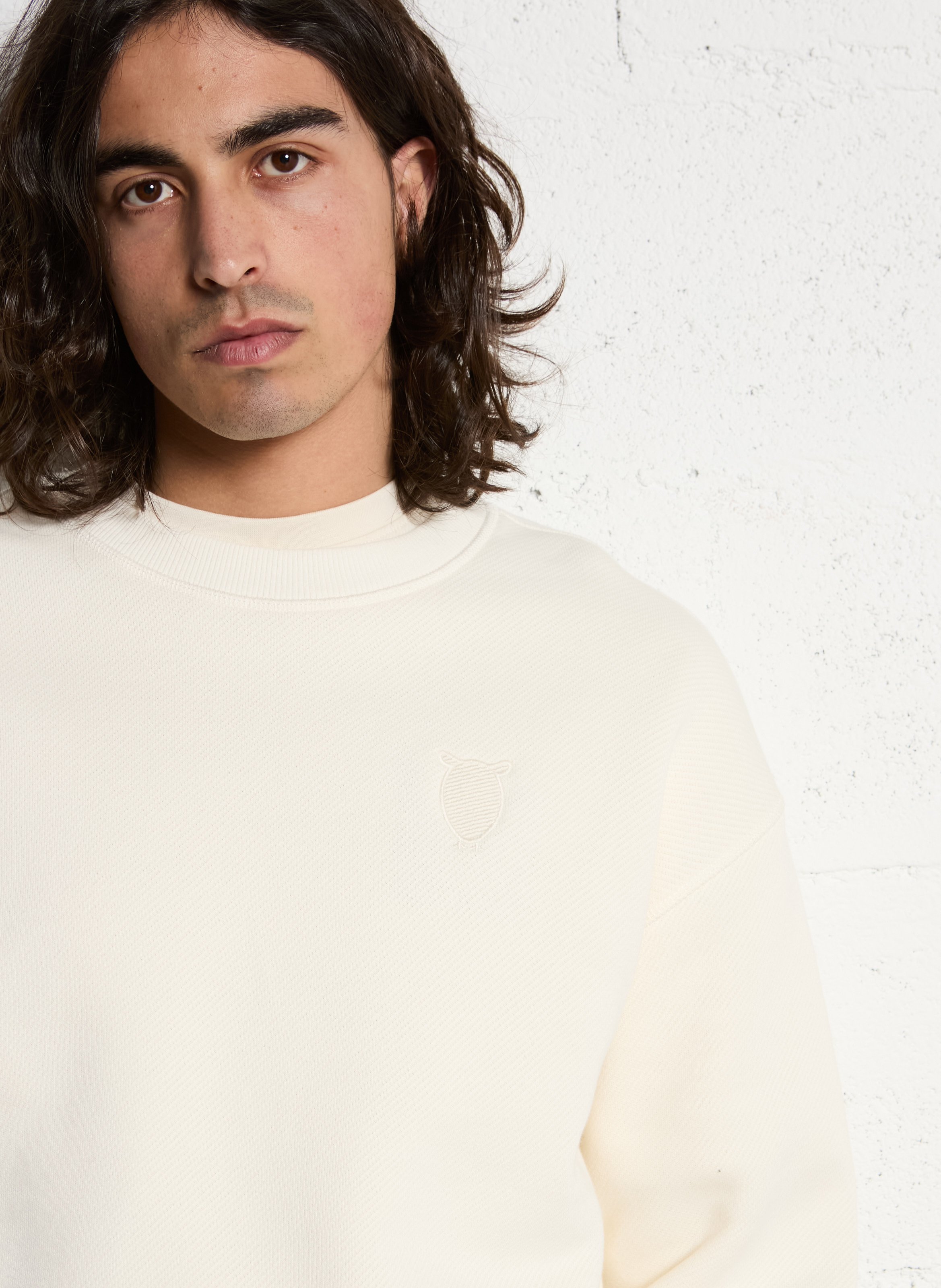 Sweat droit à broderie logo en coton bio KNOWLEDGE COTTON APPAREL Blanc