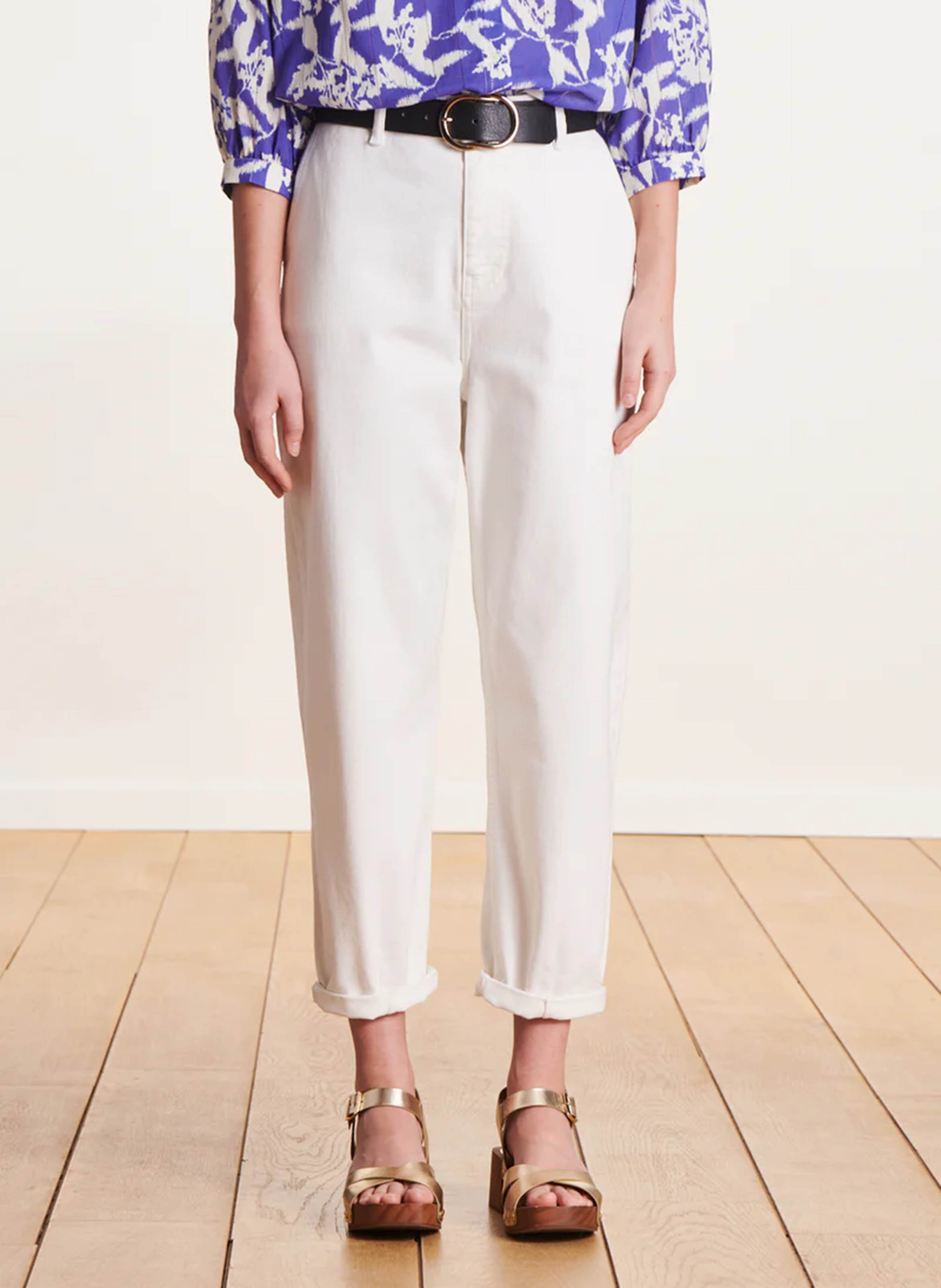 Jean mom taille haute en coton bio mélangé LA FEE MARABOUTEE Blanc