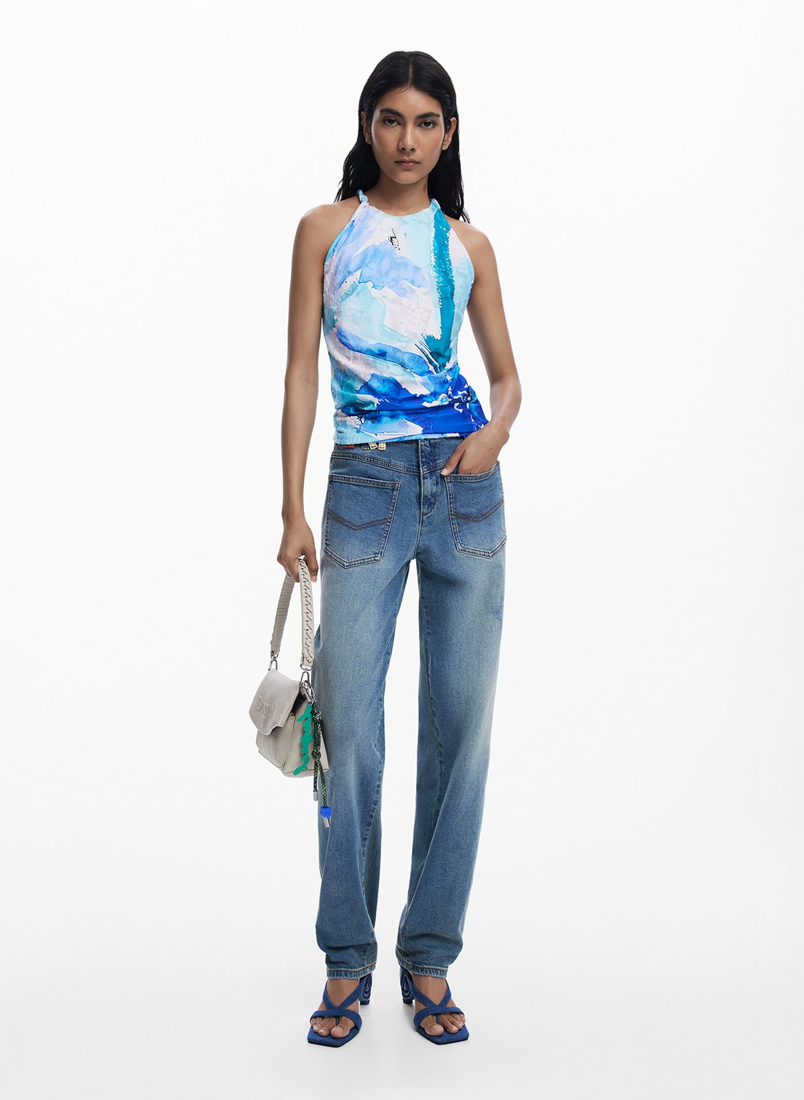 Top girocollo senza maniche stampato DESIGUAL Blu