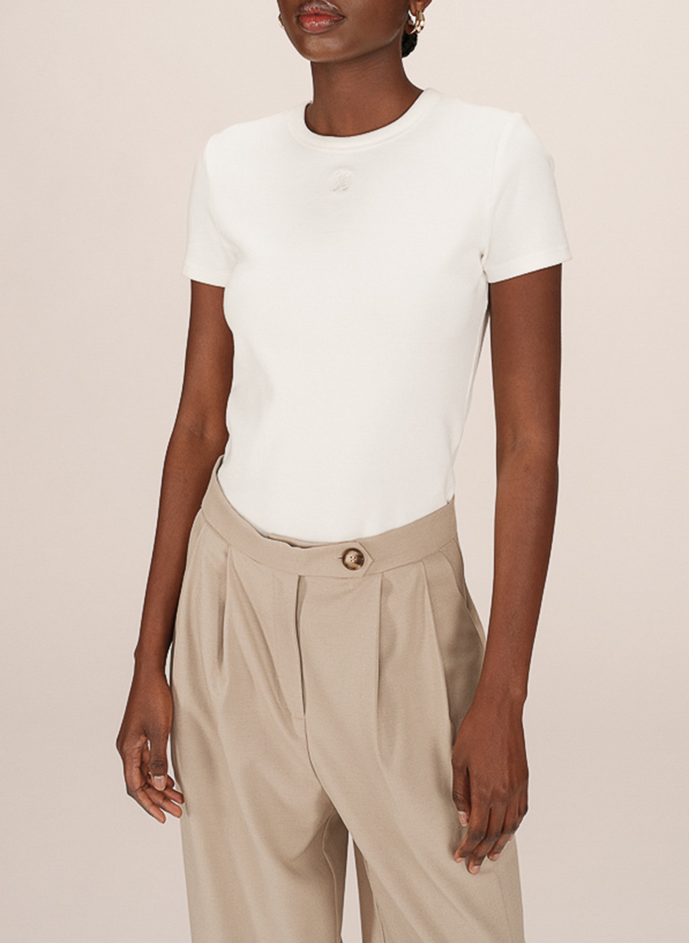 Tee-shirt col rond en coton mélangé GRACE ET MILA Beige