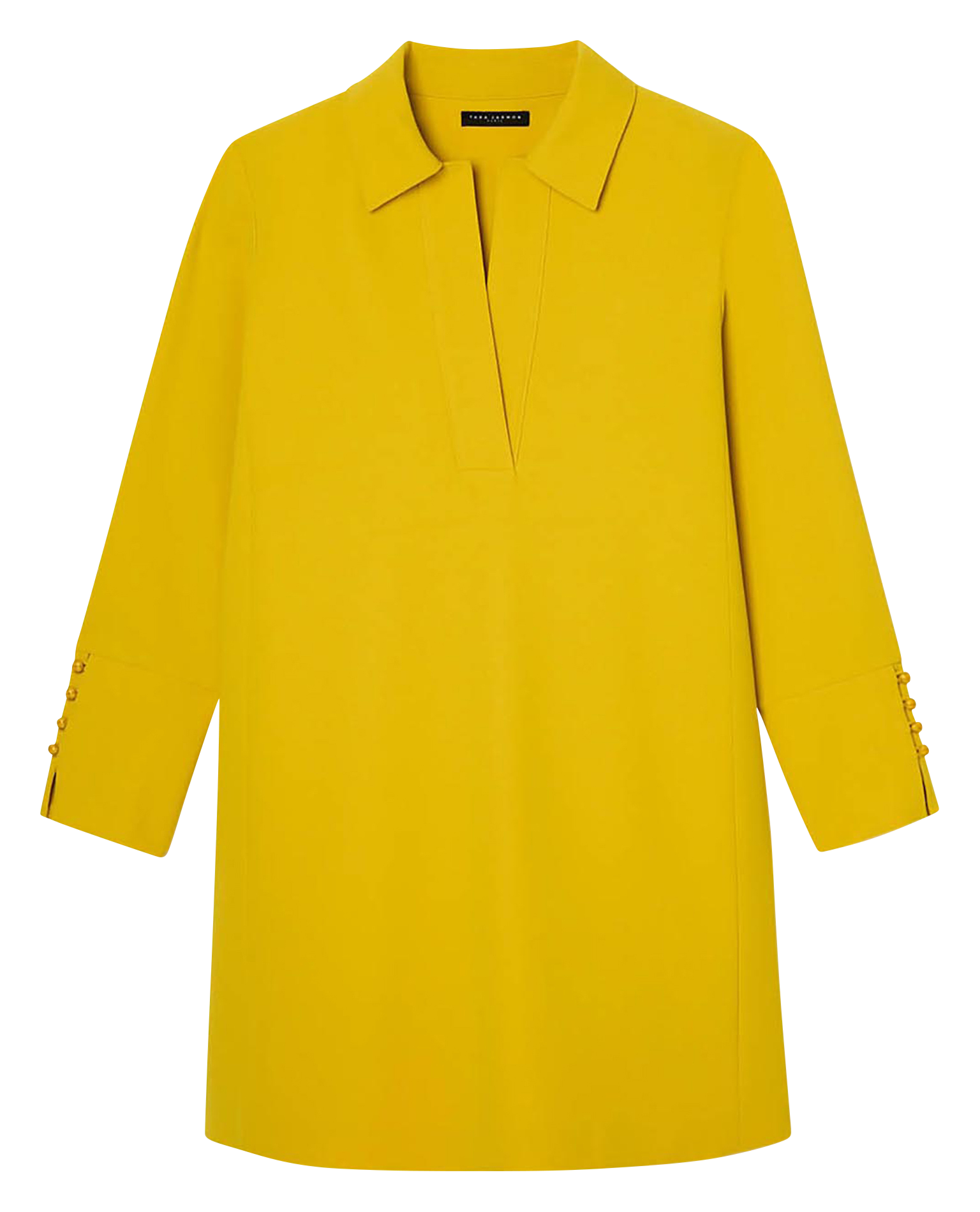 Korte, rechte jurk van effen stof Geel