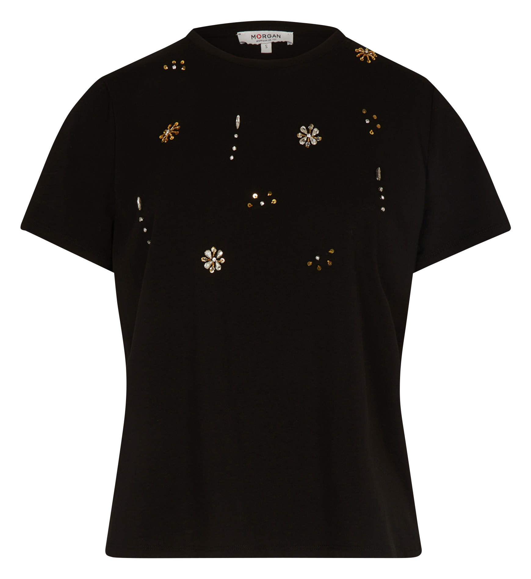 Tee-shirt col rond en coton mélangé MORGAN Noir