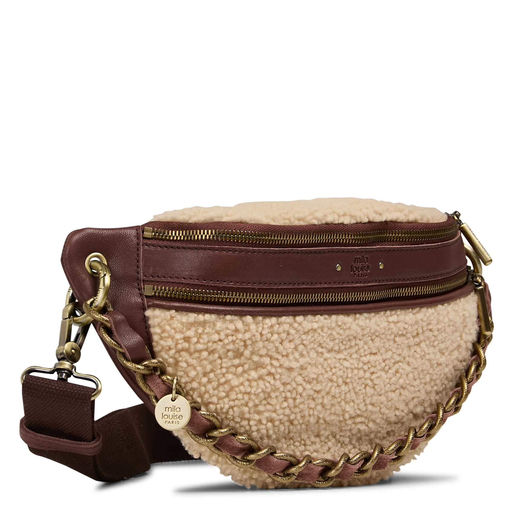 Heuptas van schapenvacht met leren afwerking MILA LOUISE Bruin