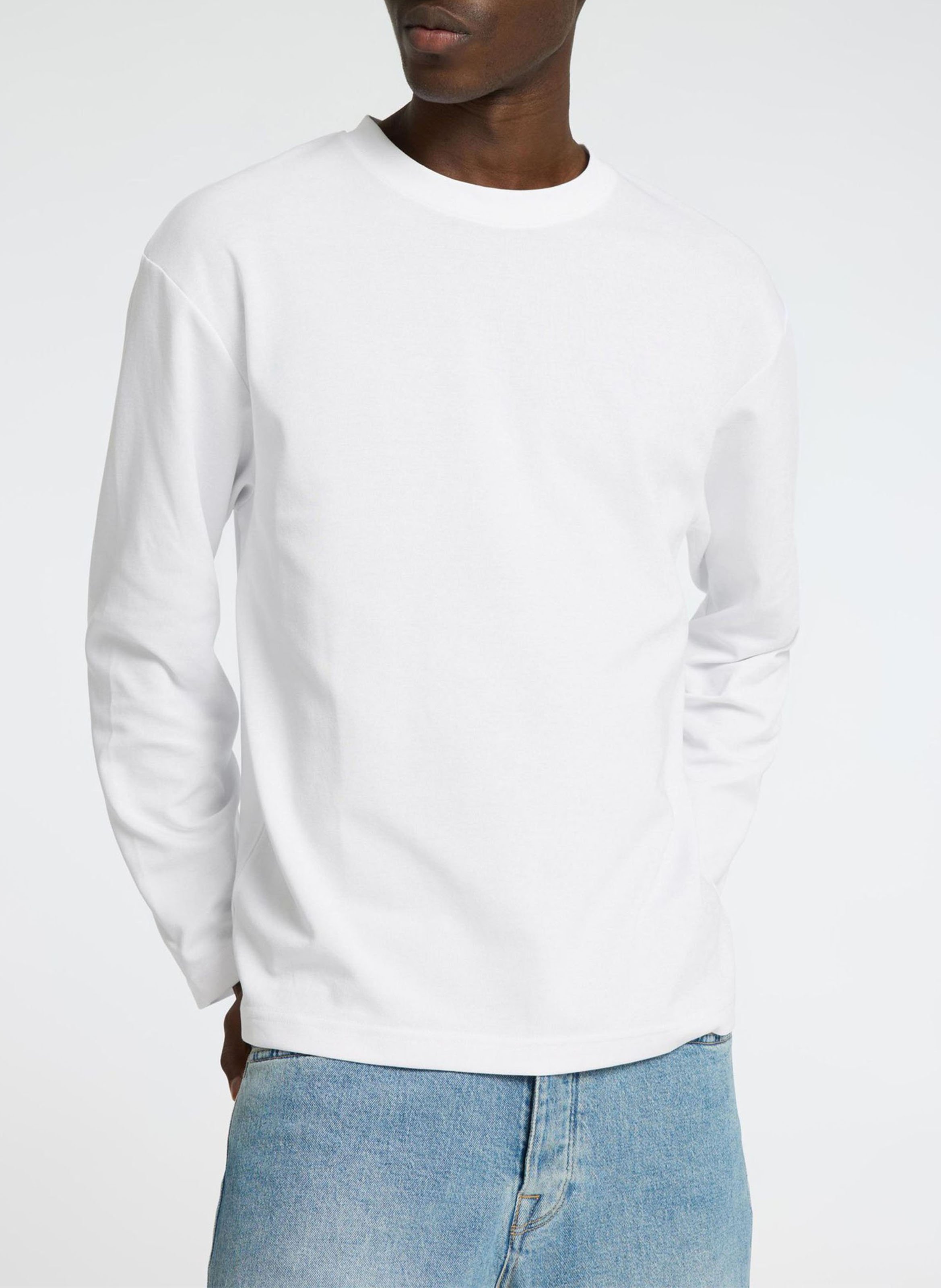 Round-neck organic cotton-blend T-shirt SELECTED White