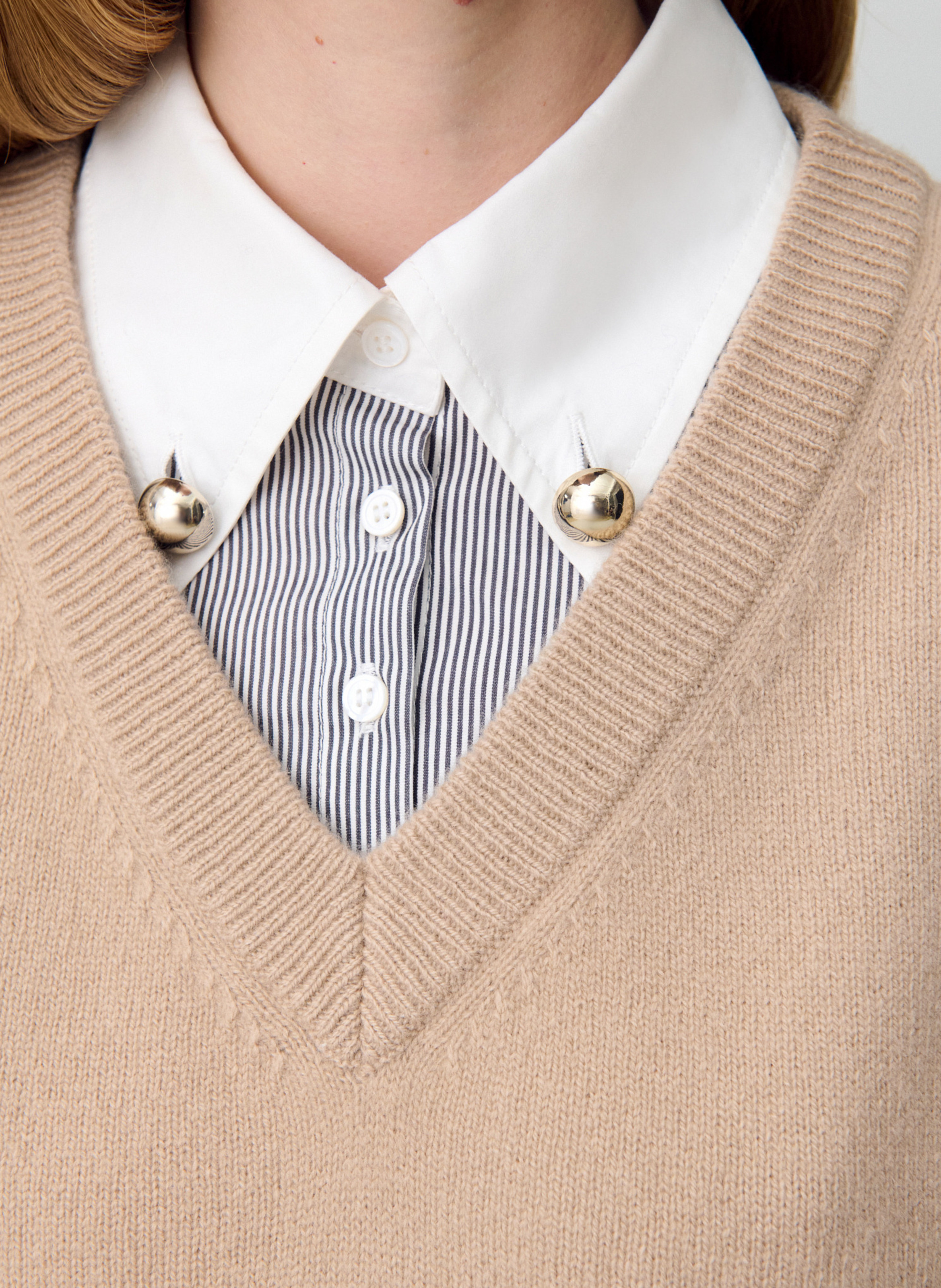 Pull col V en laine CLAUDIE PIERLOT Beige