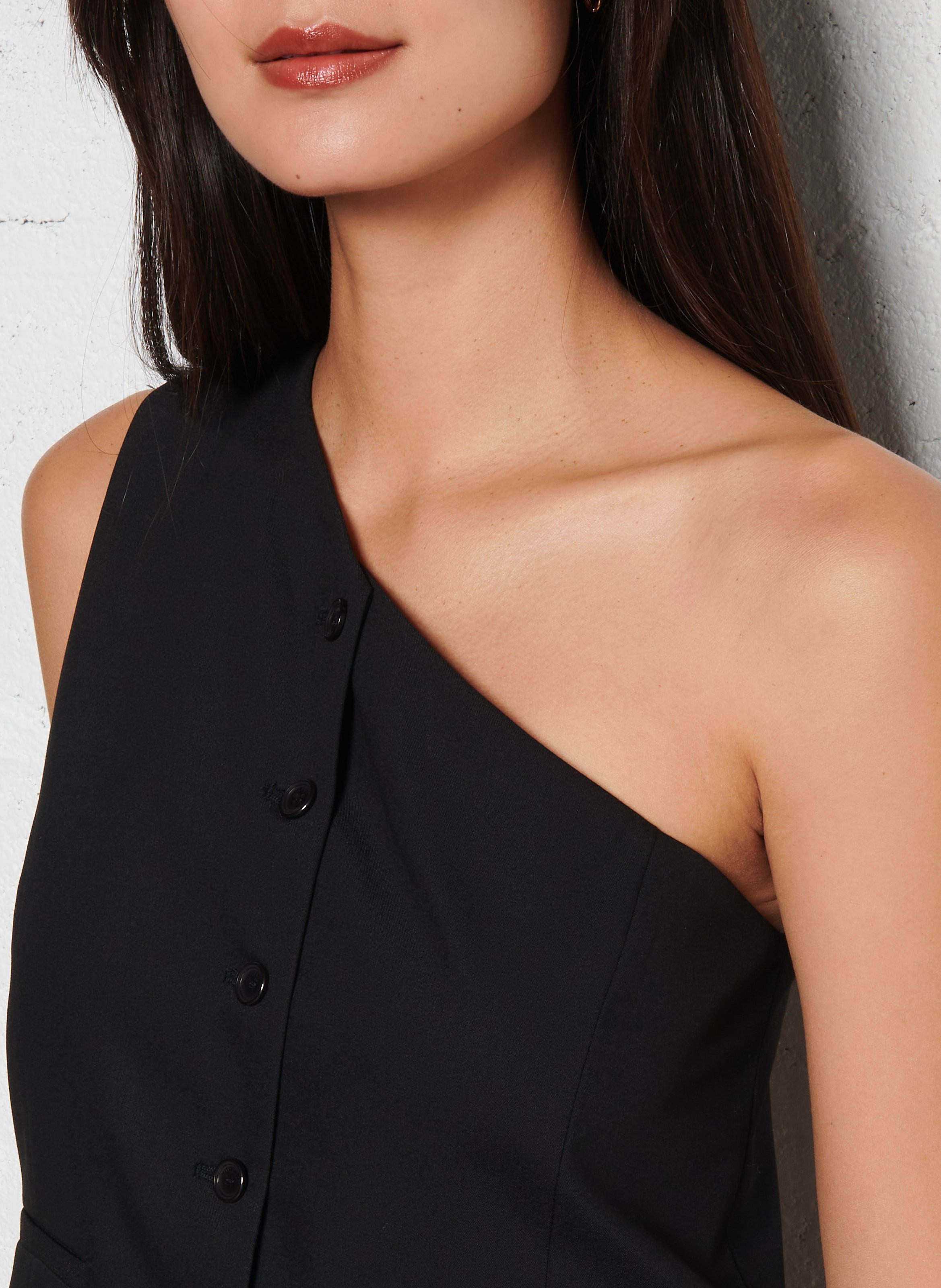 Asymmetrical straight neckline top IMPERIAL Black