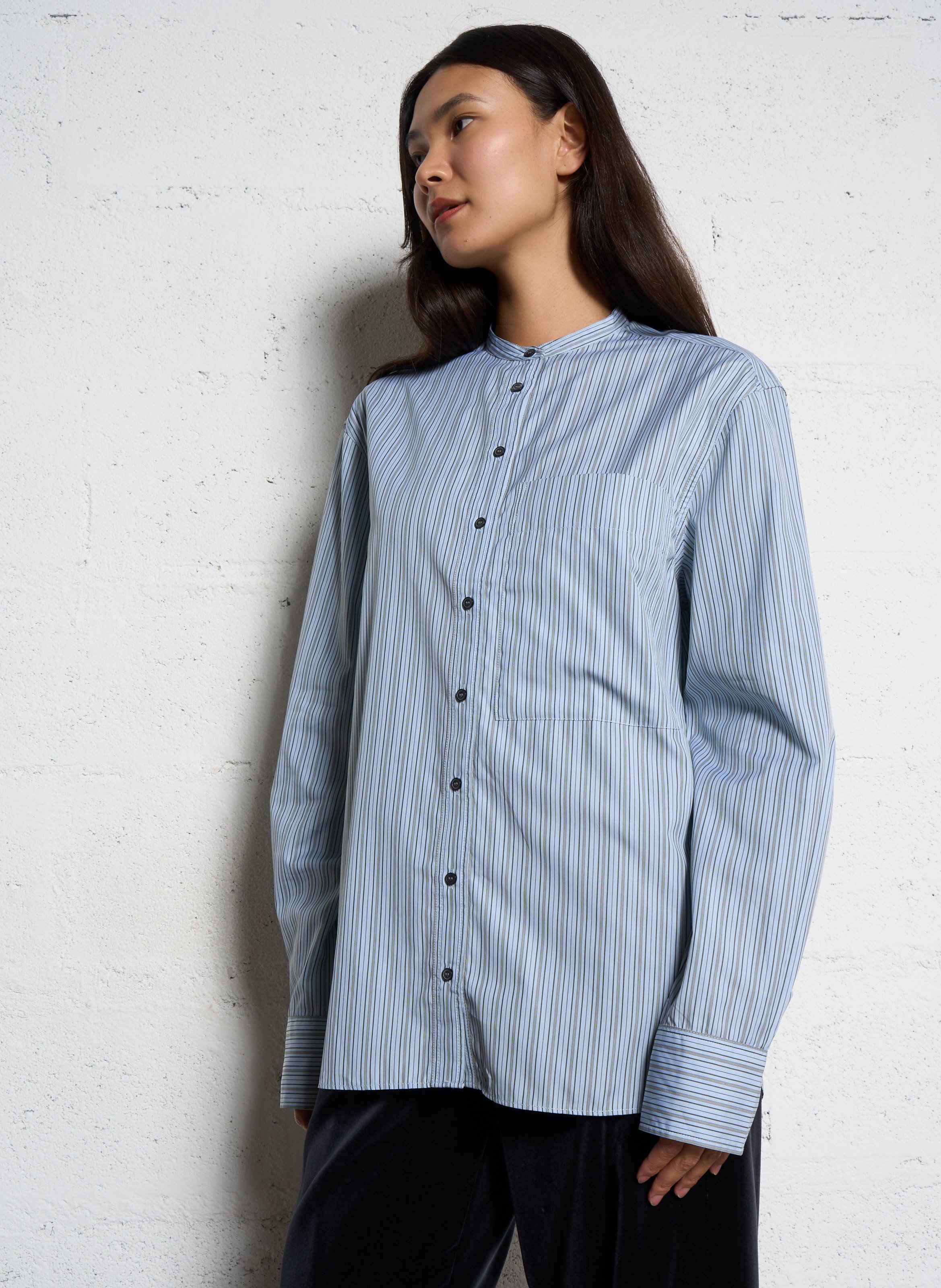 Gestreifte Baumwollbluse mit Mao-Kragen SOEUR Mehrfarbig