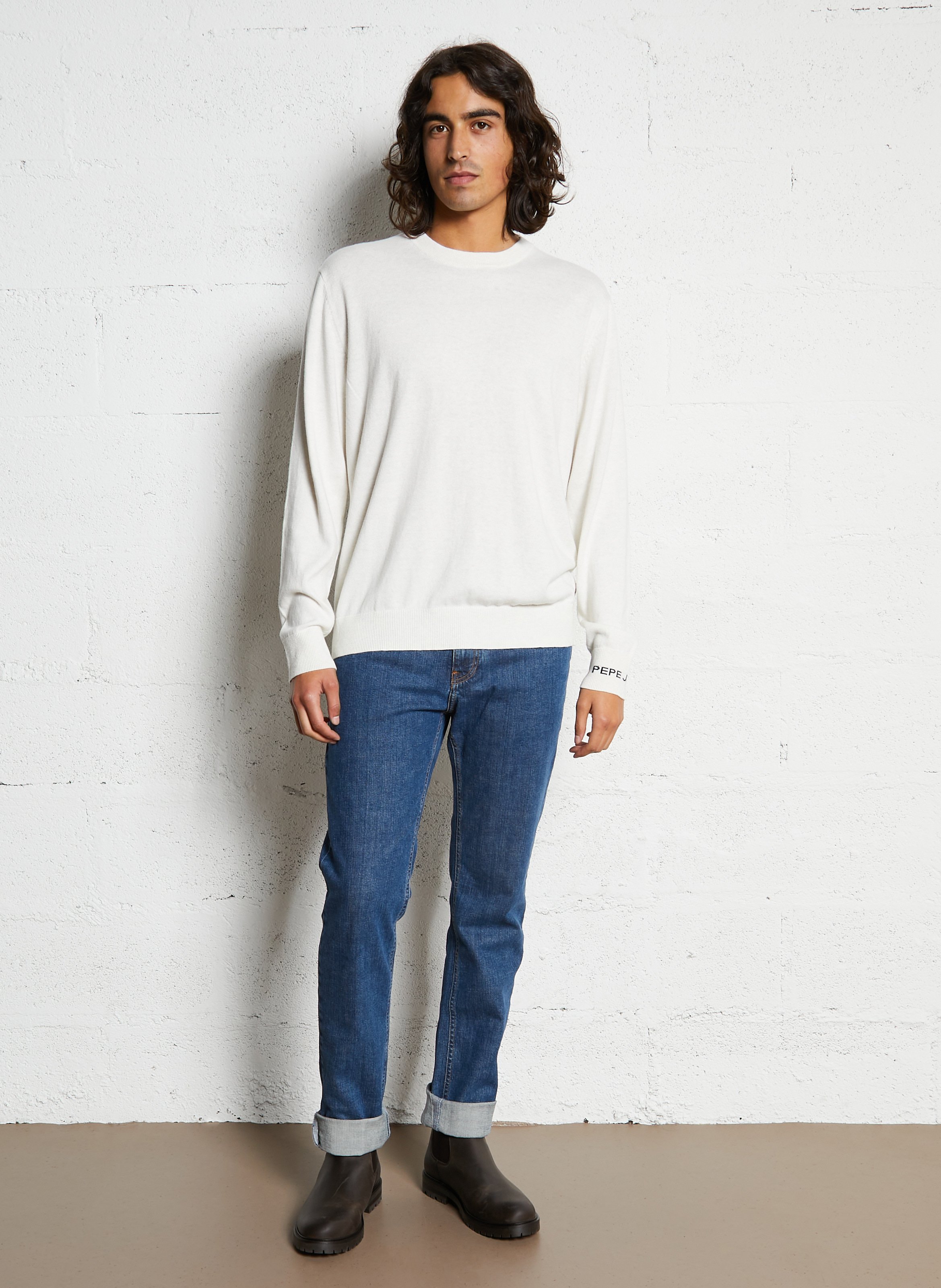 Round neck straight fit sweater in cotton and cashmere PEPE JEANS Beige