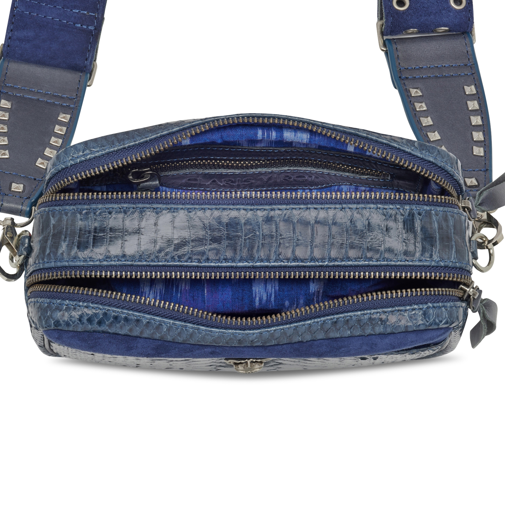 Sac bandoulière en cuir de python Bleu