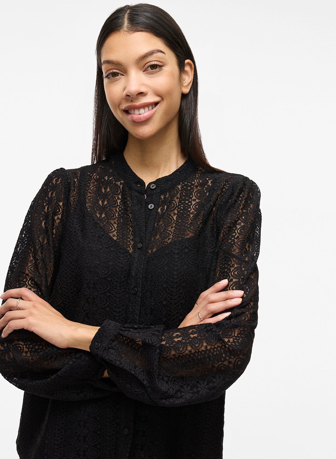 Bestickte Bluse mit Mao-Kragen VILA Schwarz