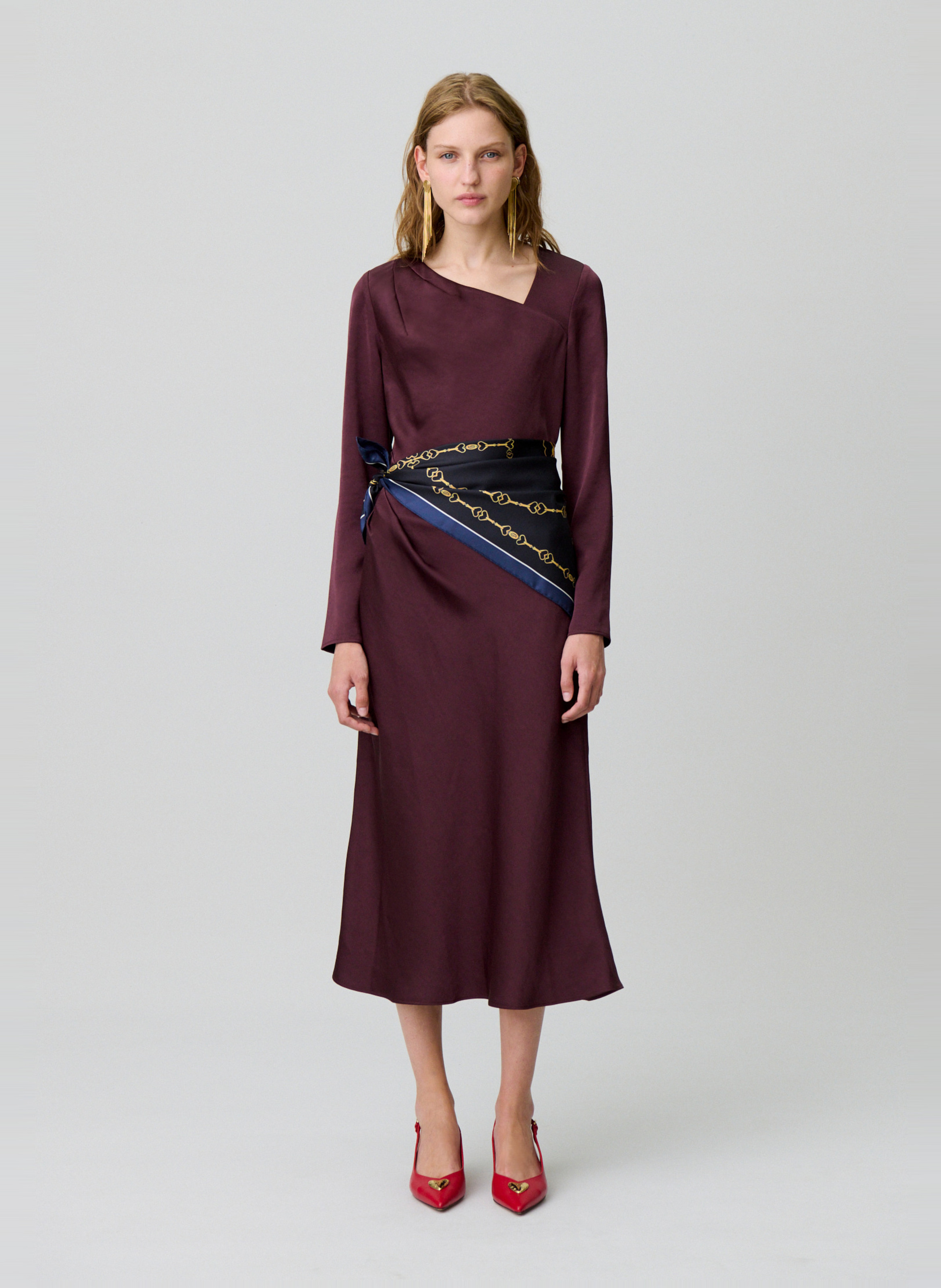 Robe longue satinée asymétrique CLAUDIE PIERLOT Violet