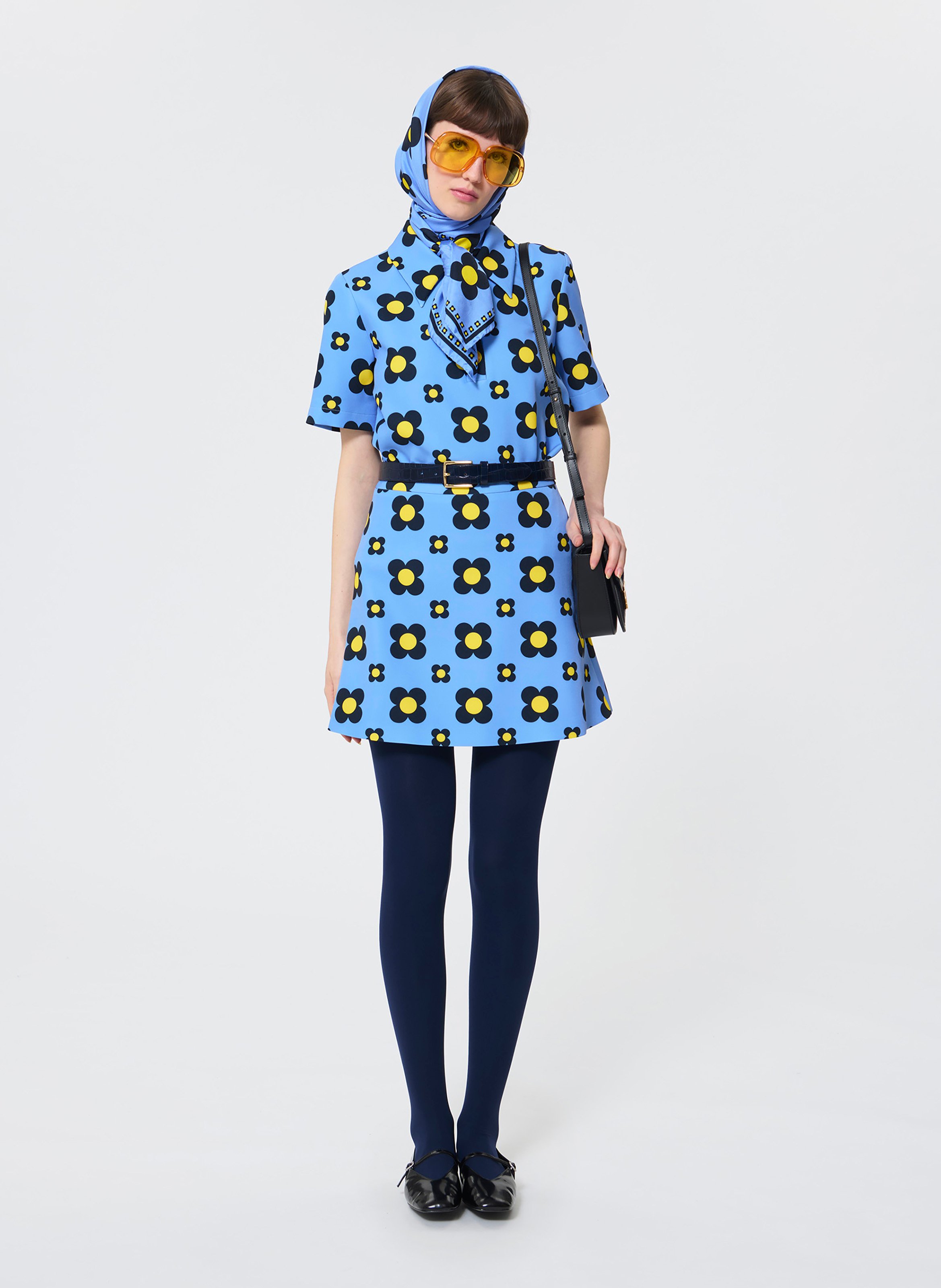 Short printed dress with classic collar TARA JARMON Blue