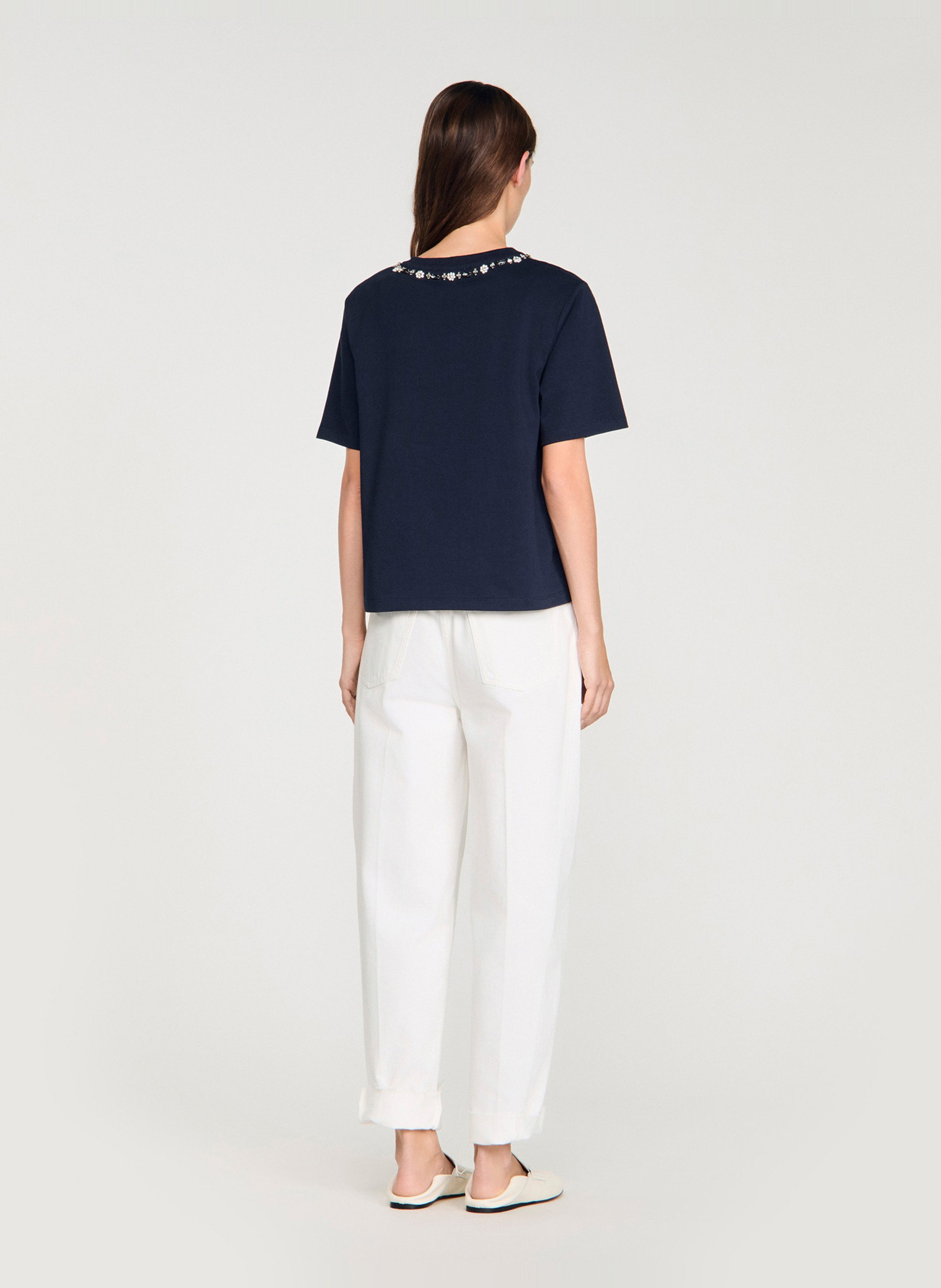 Round-neck diamanté T-shirt SANDRO Blue