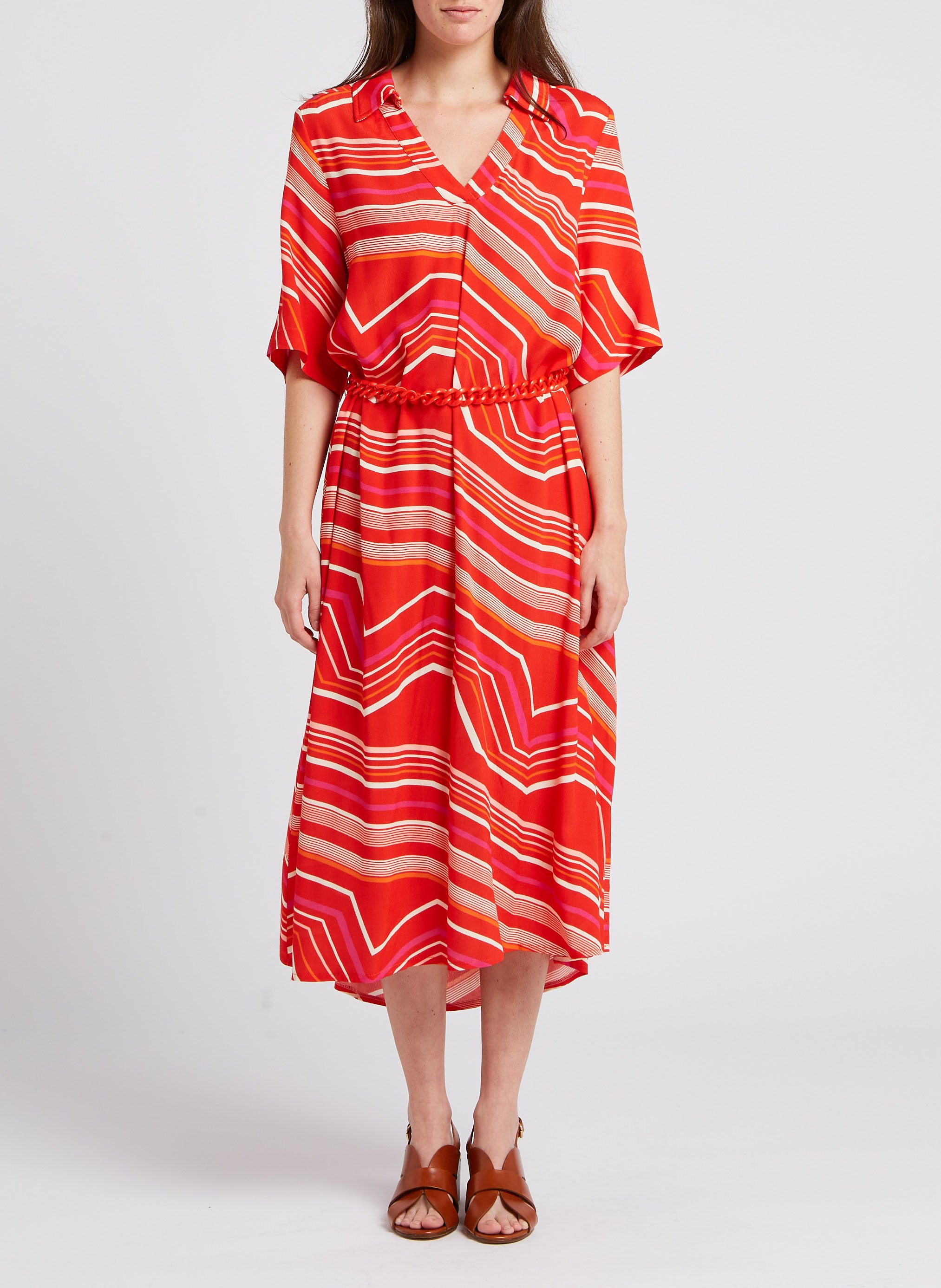 Robe col ouvert imprimée  LA PETITE FRANCAISE Rouge