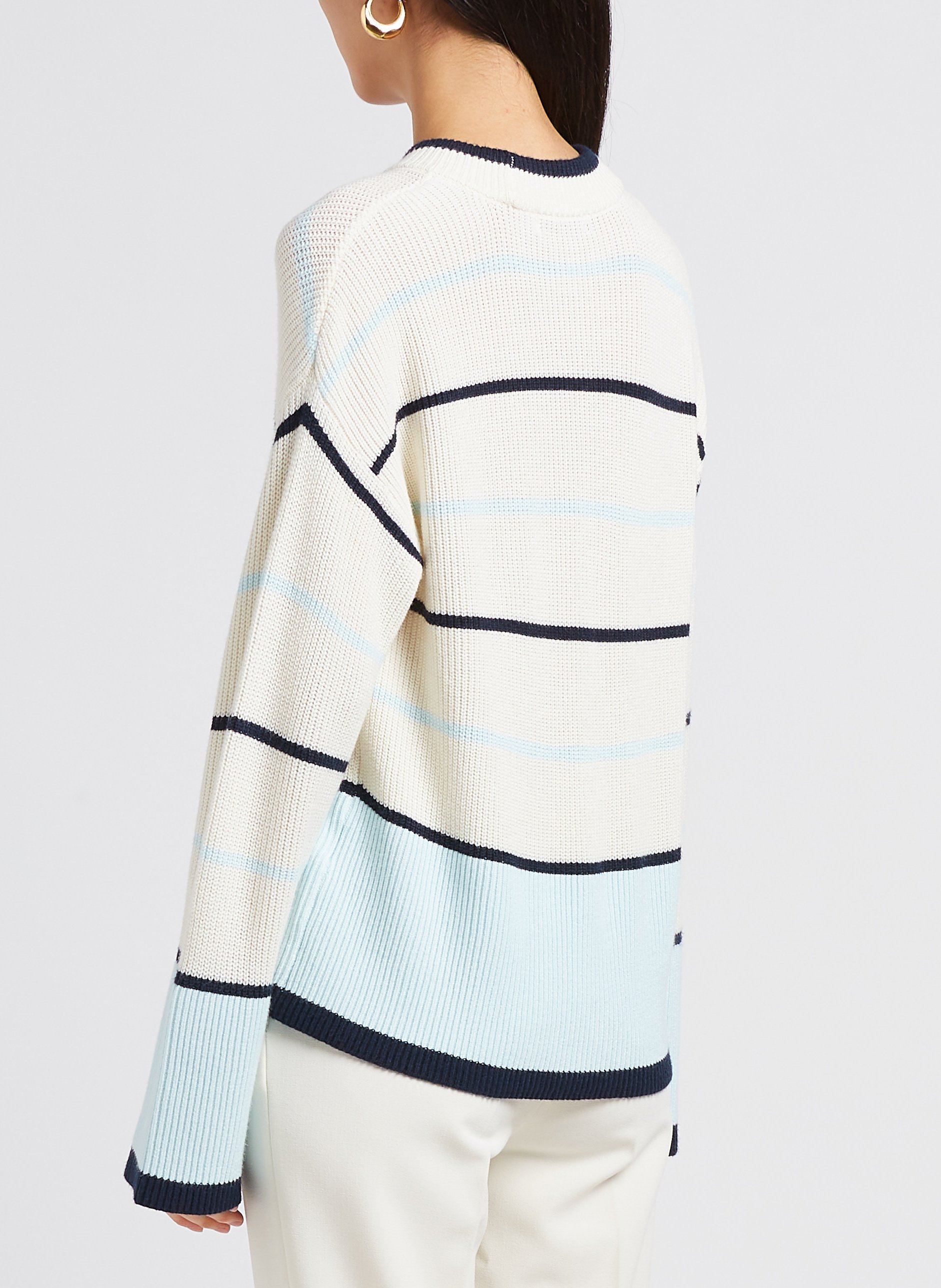 Striped mixed-knit round-neck sweater MOSS COPENHAGEN White