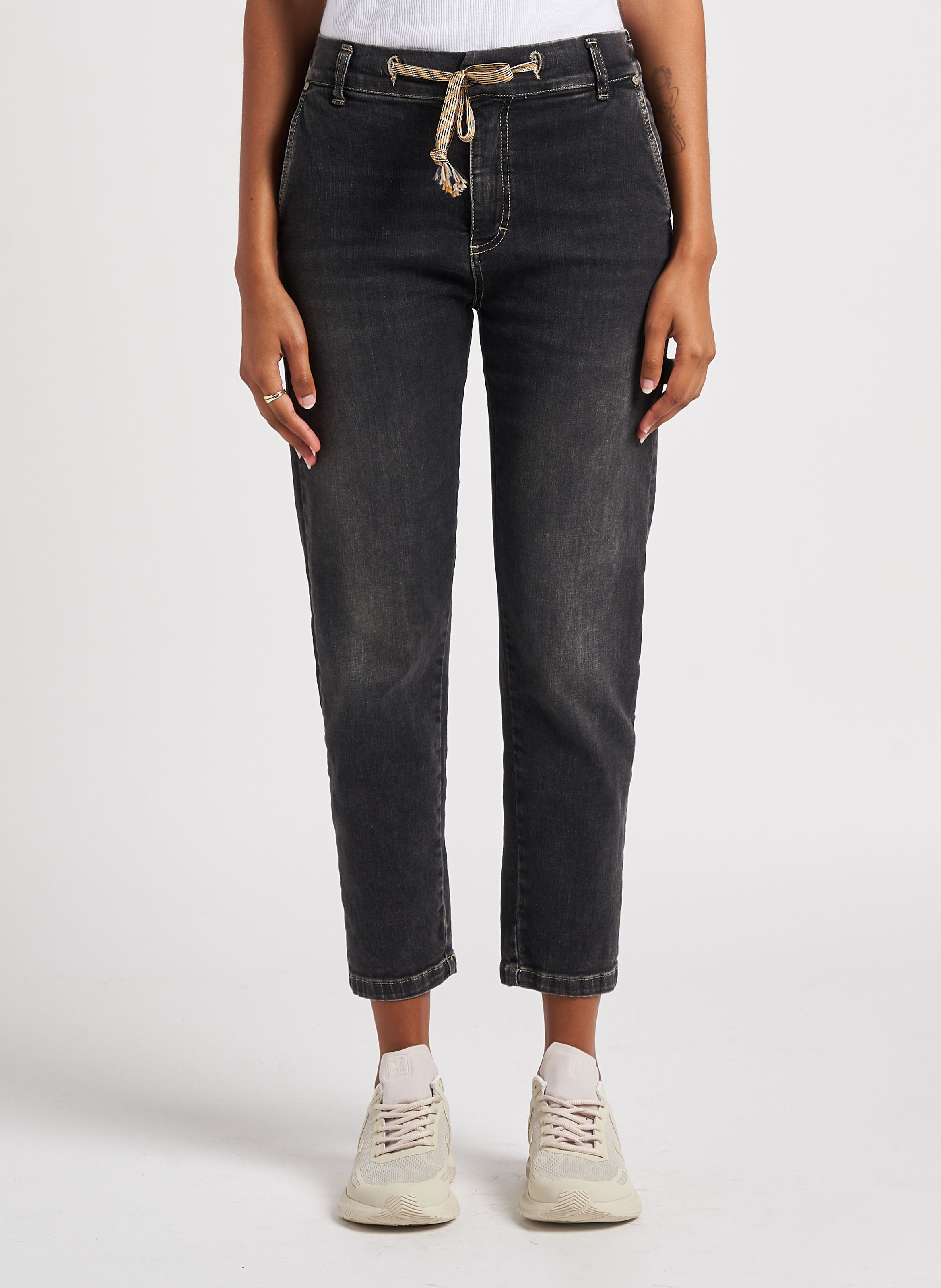 Jean mom en coton stretch  PLEASE Noir