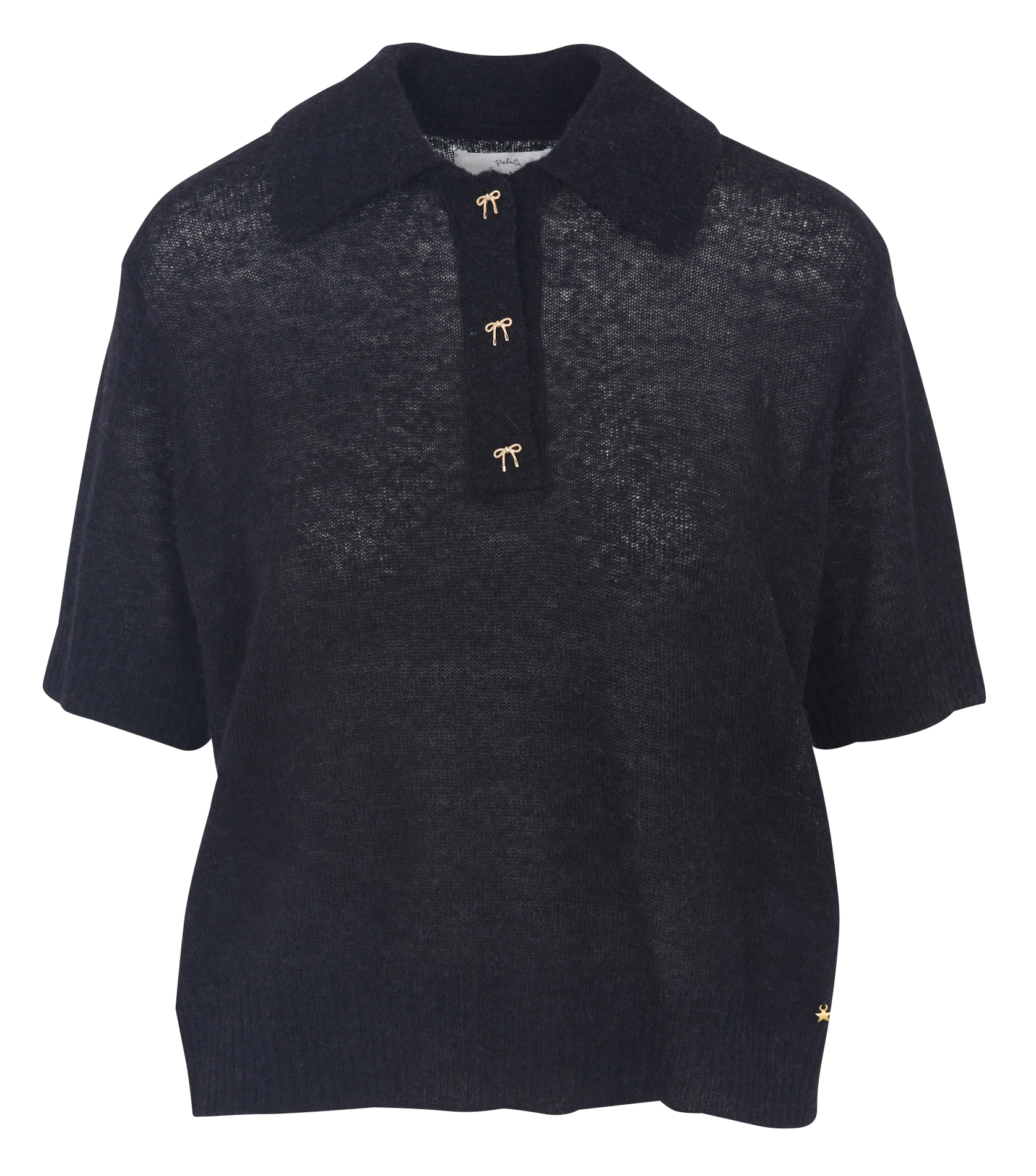 Pull droit col polo en laine mélangée DES PETITS HAUTS Noir