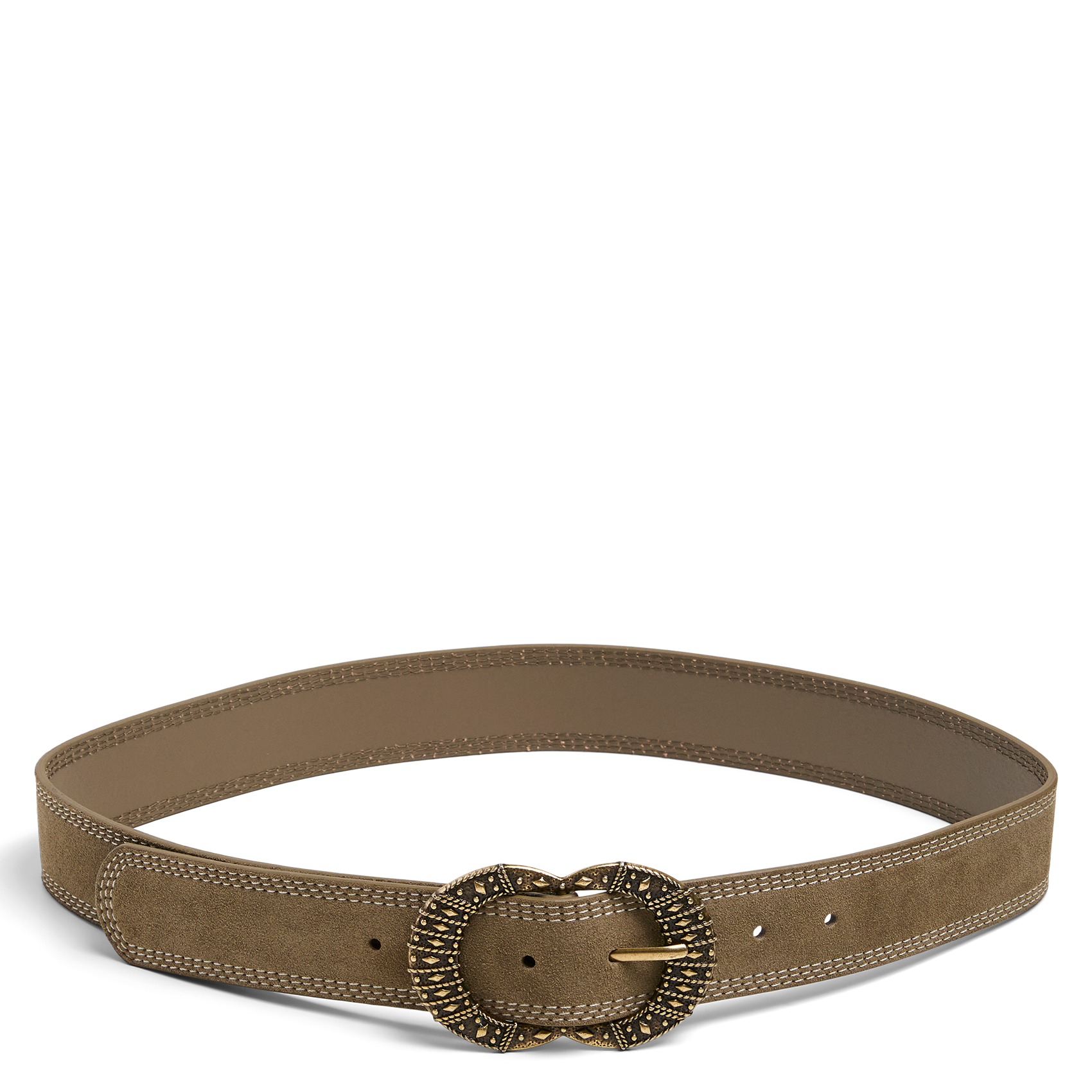 Belt with fancy buckle in suede leather PIECES Green