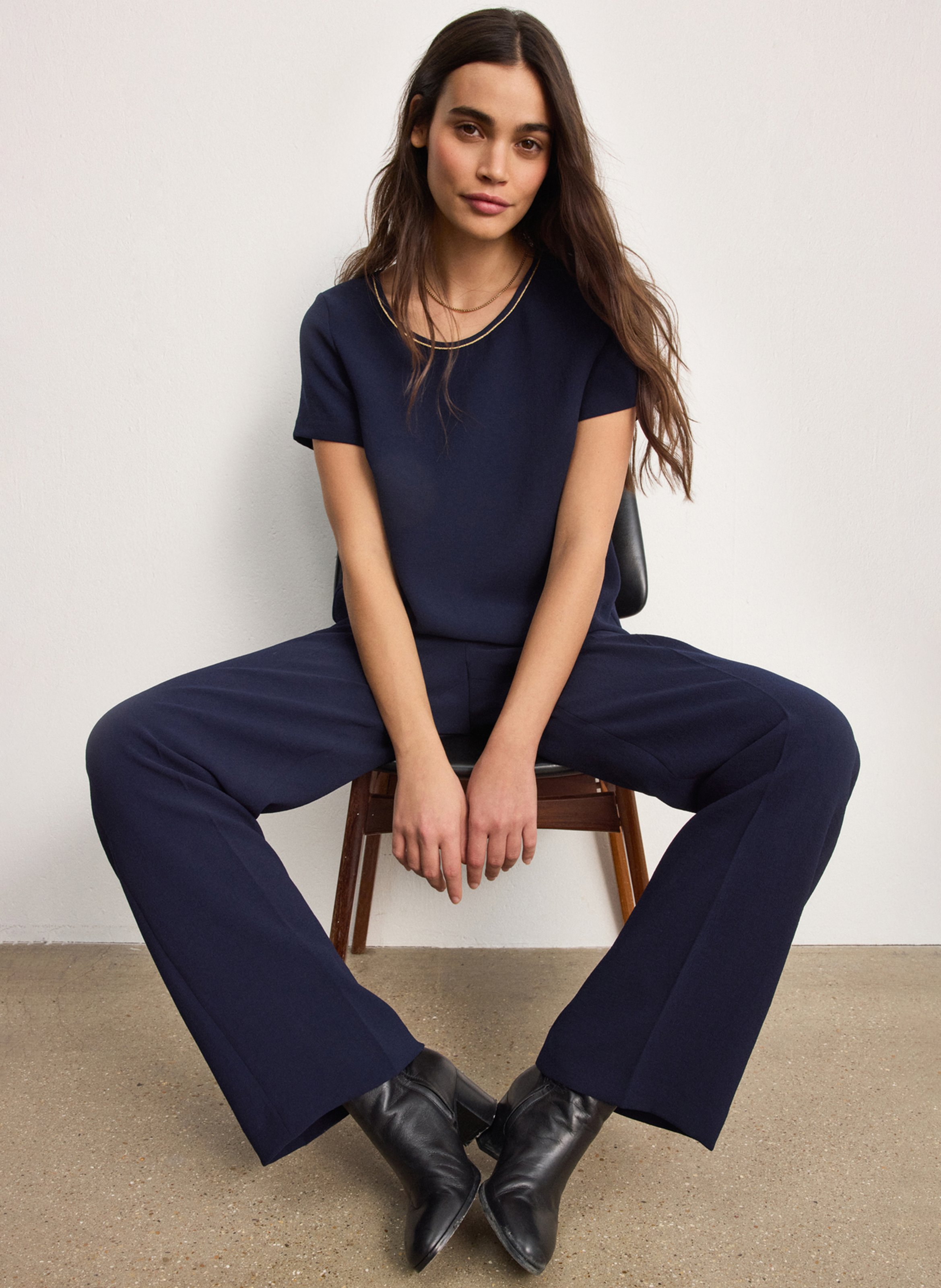 Round-neck stretch viscose top PABLO Blue