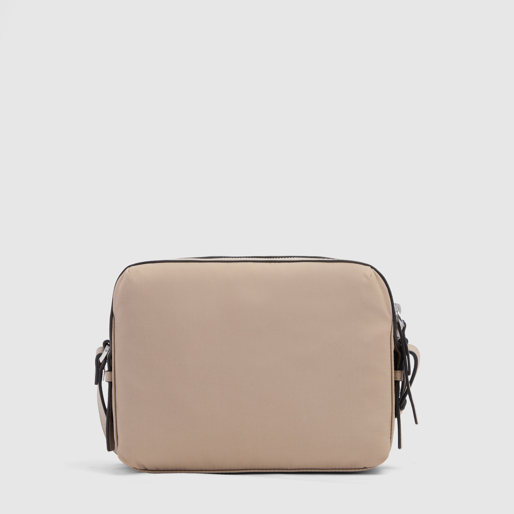 Women's shoulder bag model camera case in recycled fabric and leather Beige