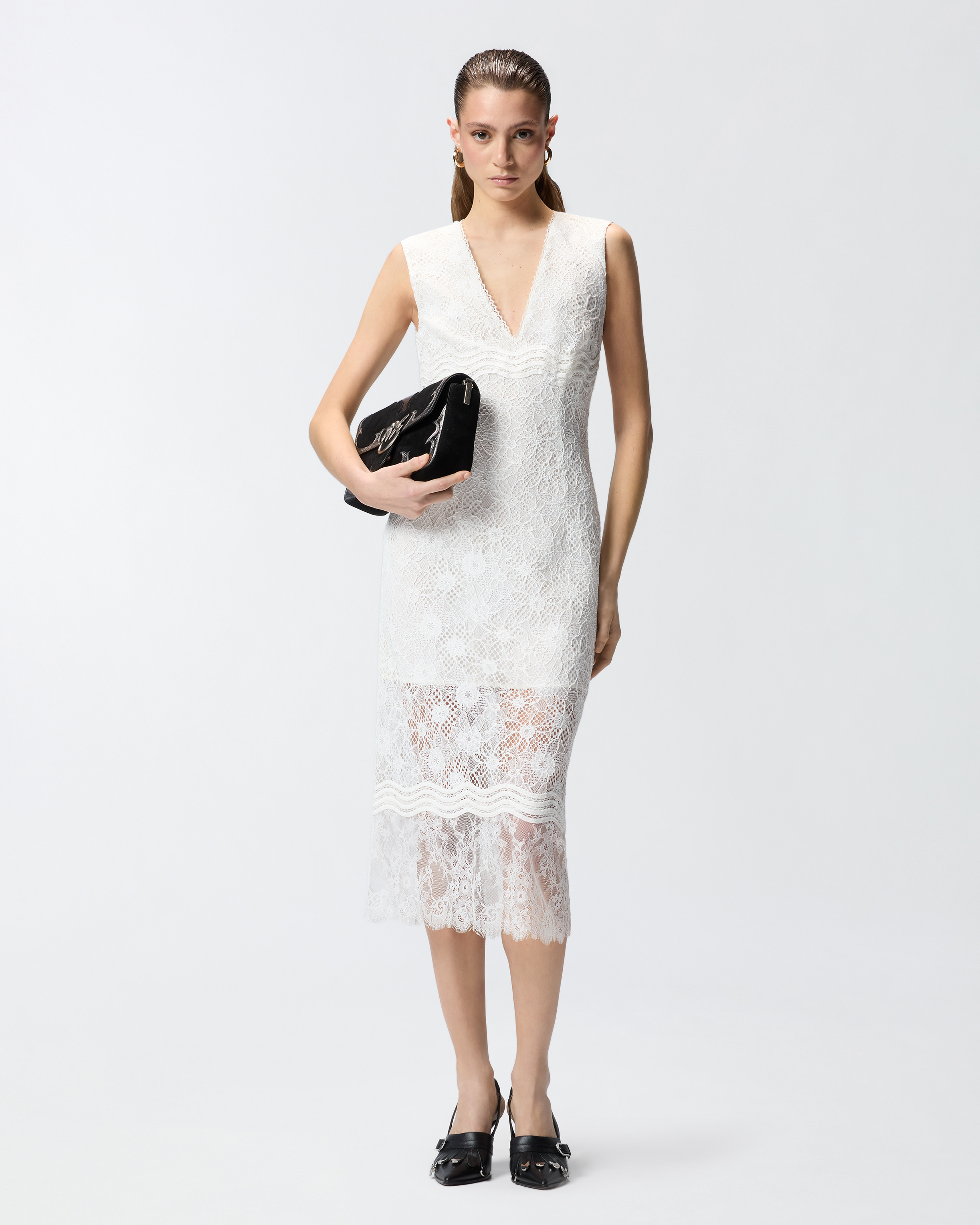 Robe midi sans manches en dentelle PINKO Blanc