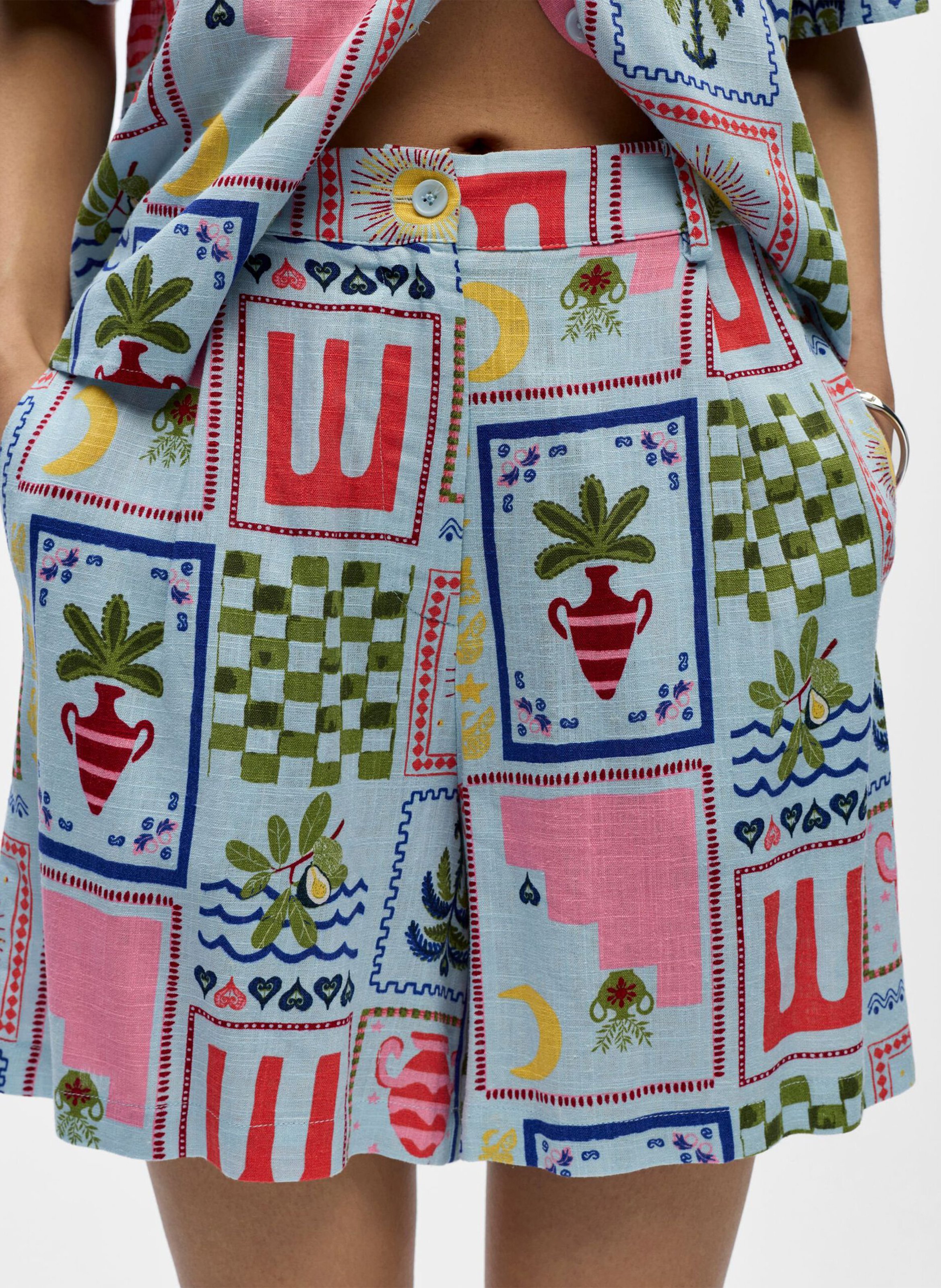 Gerade geschnittene Shorts mit Print OBJECT Blau