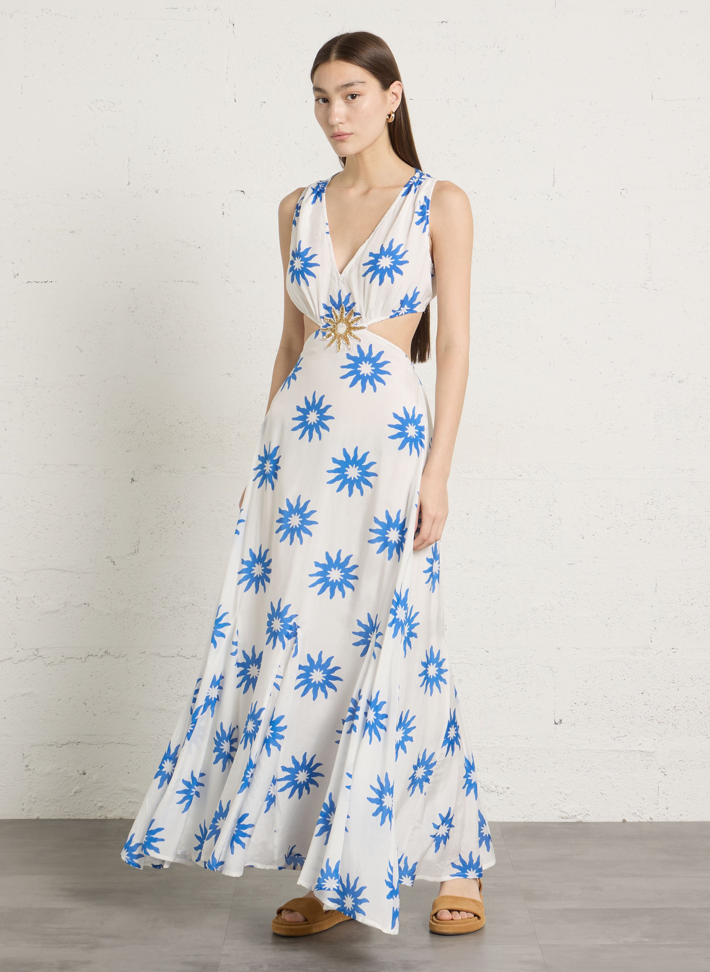 Robe longue col V imprimée SUNDRESS Multicolore