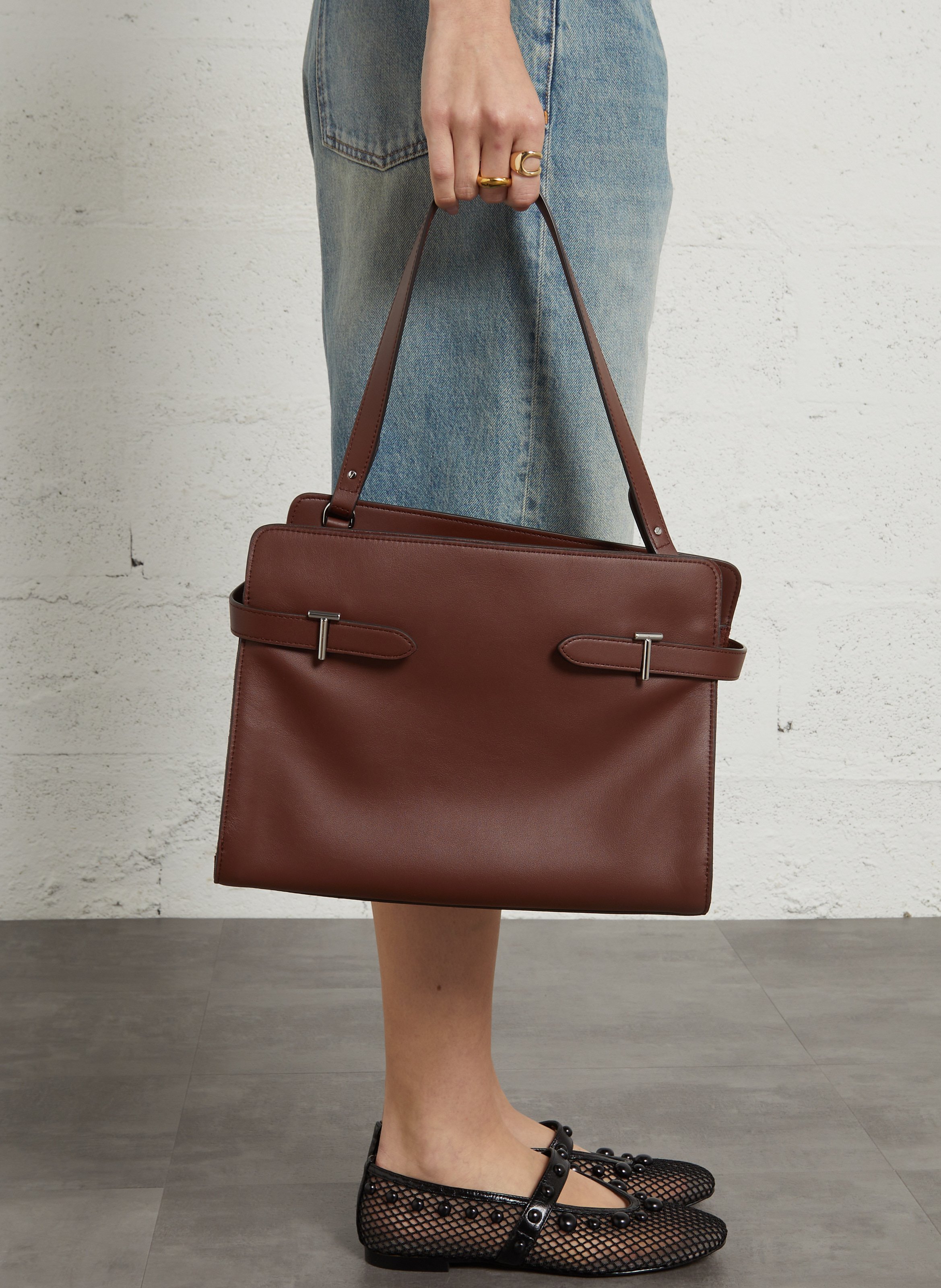 Leather clutch bag LE TANNEUR Brown