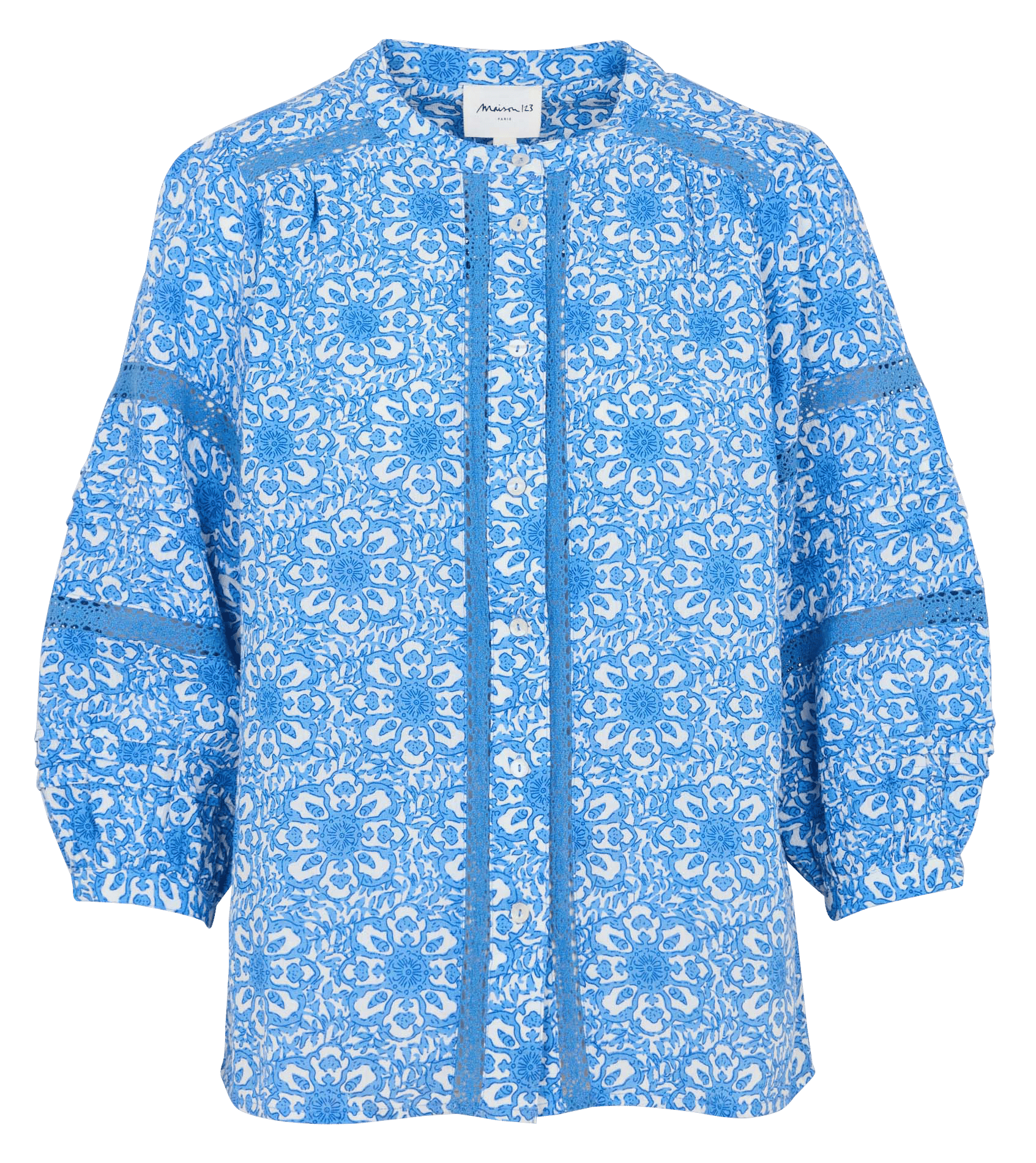 Rechte bedrukte blouse van gemengd katoen MAISON 123 Blauw