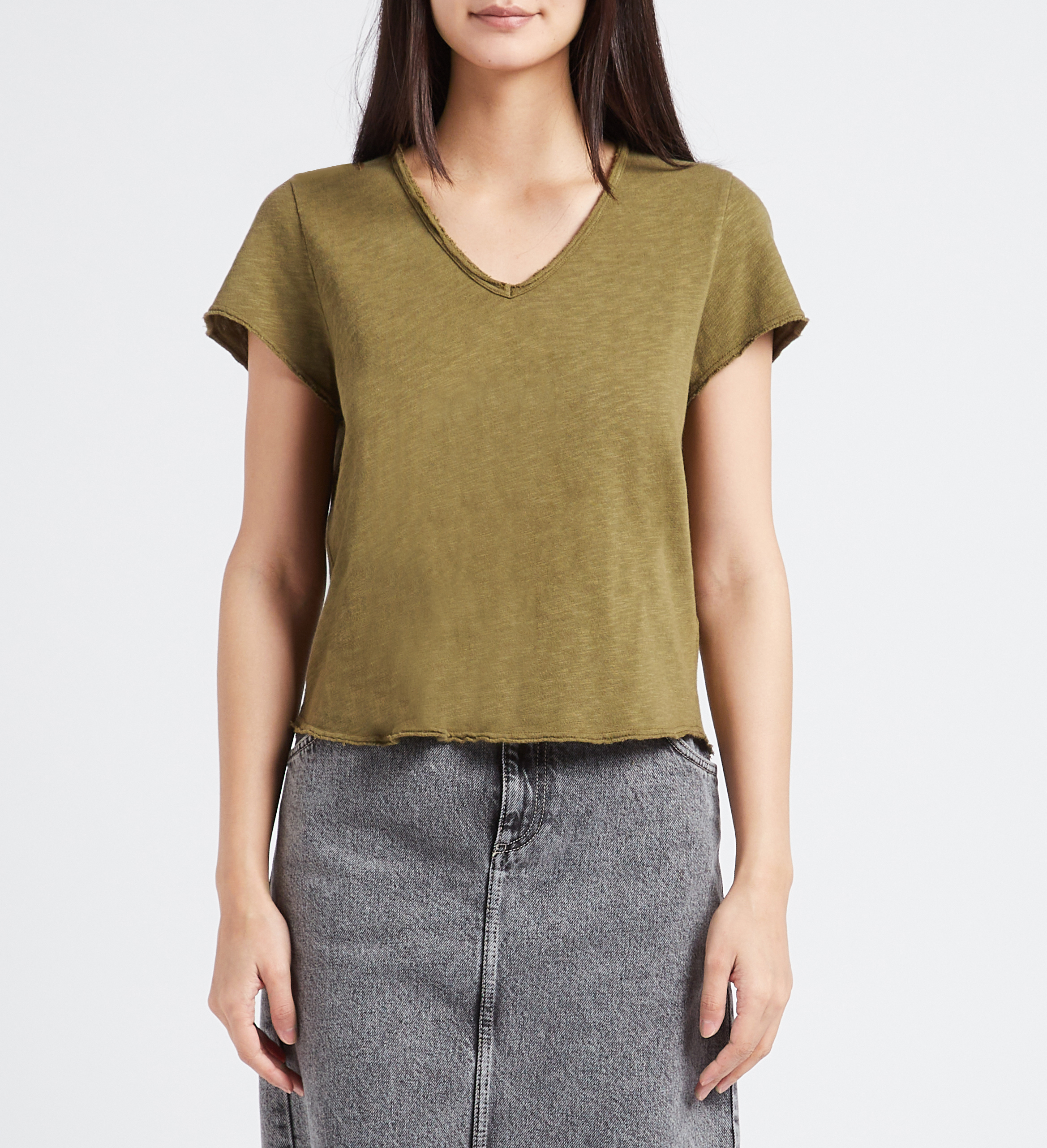 Gerade geschnittenes Baumwoll-T-Shirt mit ungesäumten Schnittkanten AMERICAN VINTAGE