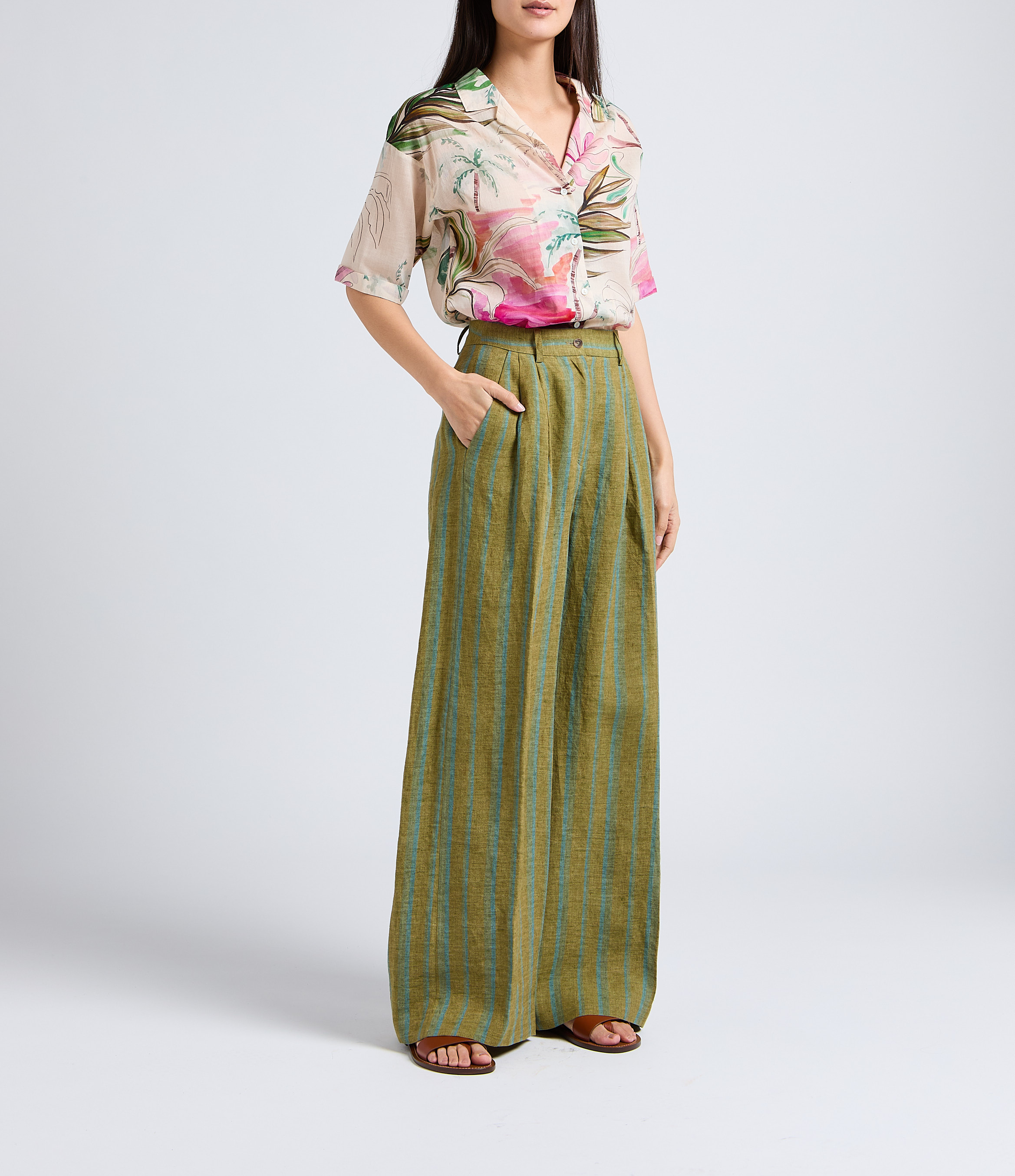 Camisa holgada estampada de algodón con cuello clásico DIEGA Rosa