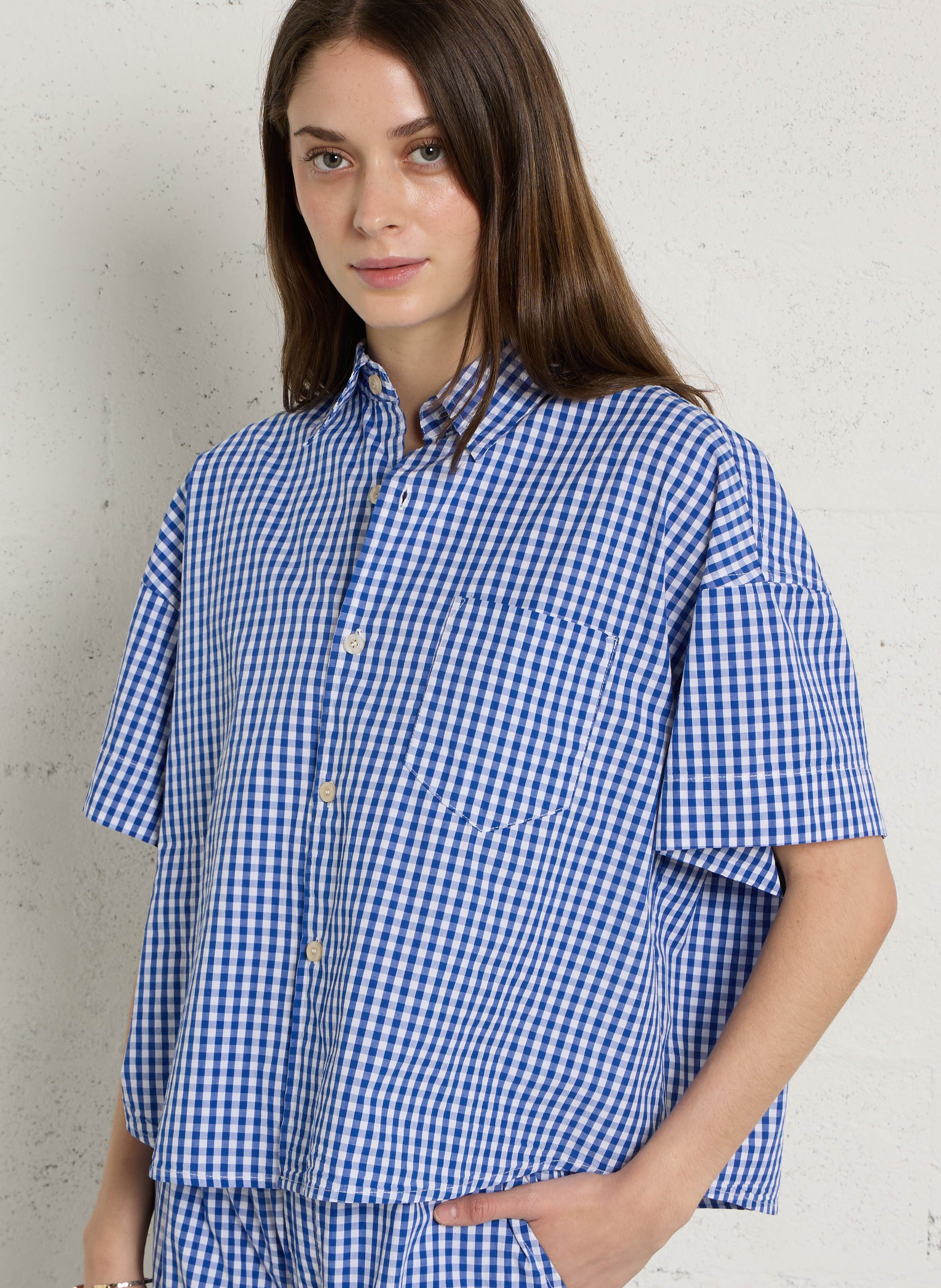 Chemise courte ample à carreaux AMERICAN VINTAGE Bleu