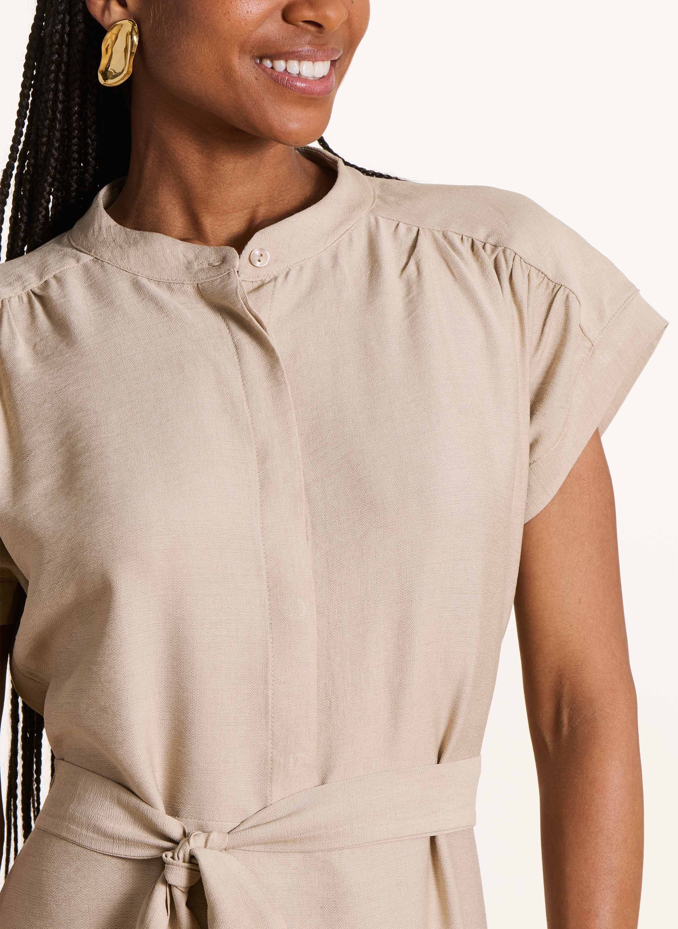 Robe midi col rond LA FEE MARABOUTEE Beige