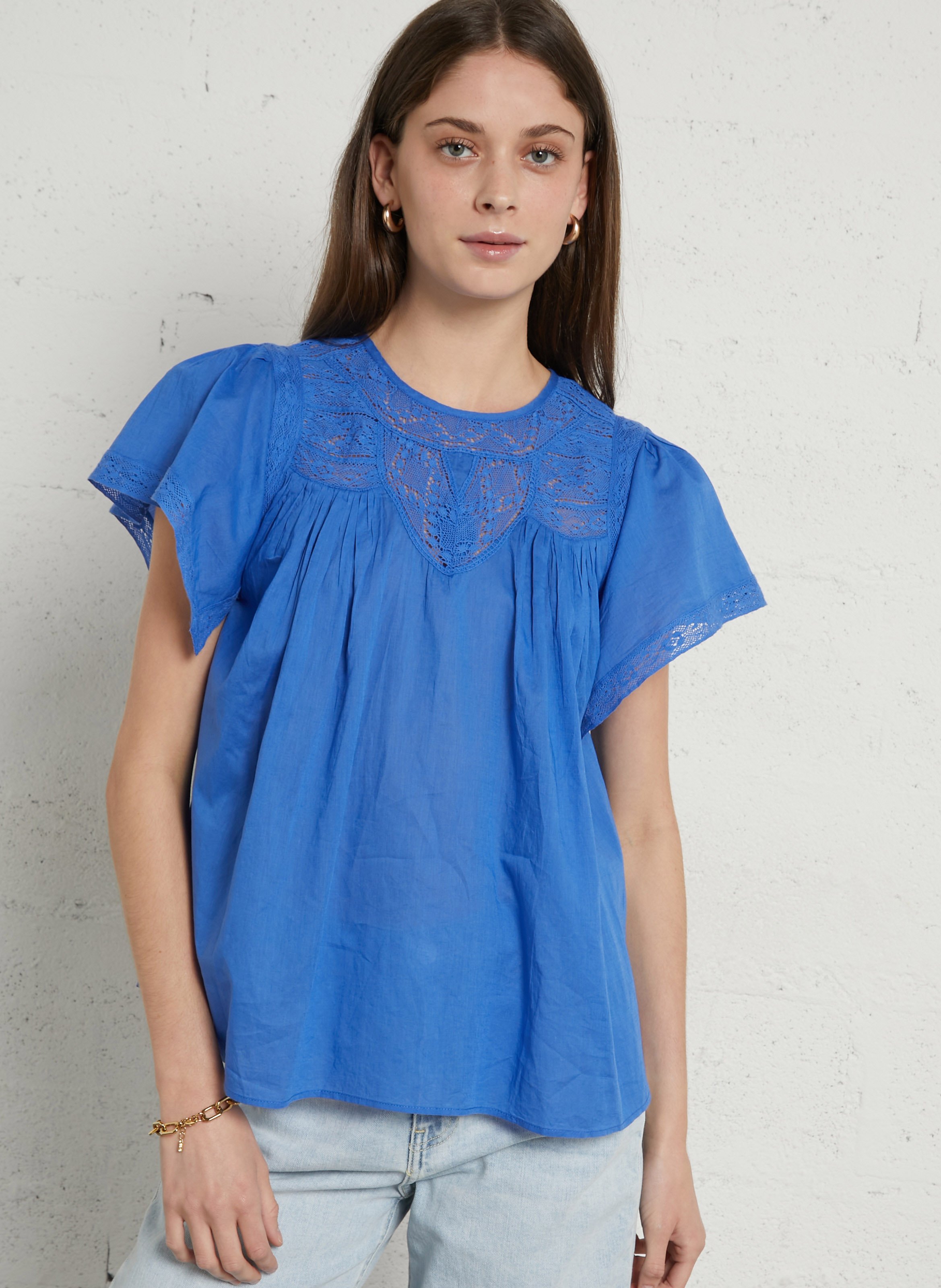 Top oversize col rond en coton SUD EXPRESS Bleu