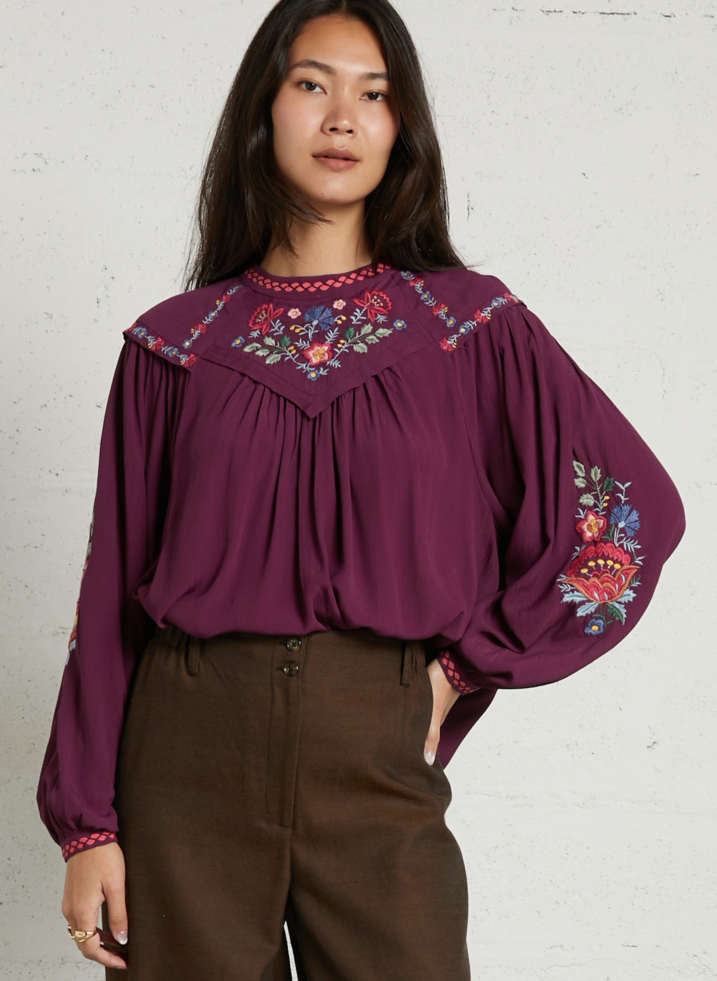 Blouse droite col rond brodé LOUISE MISHA Rouge