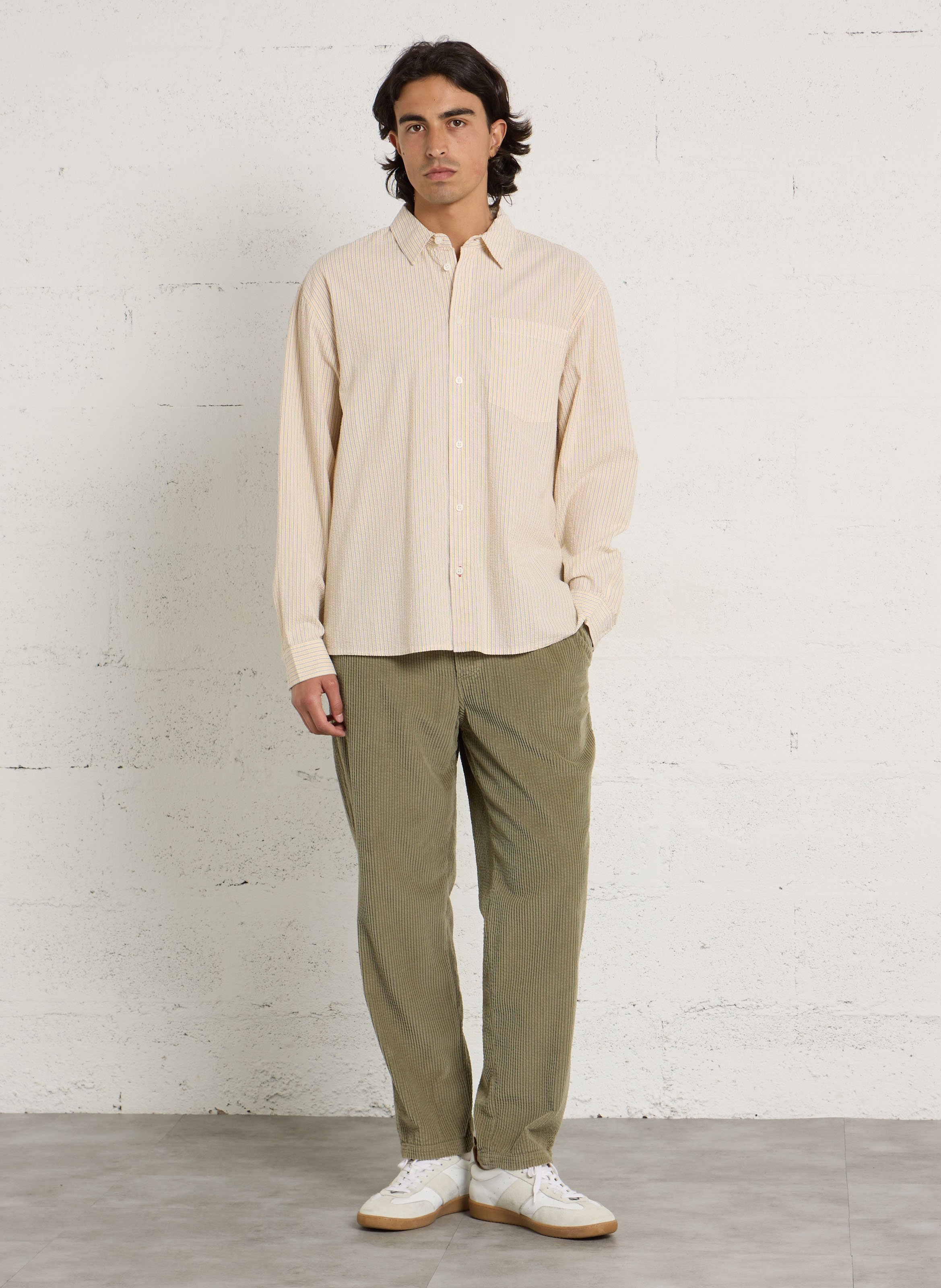 Chemise col classique manches contrastantes en coton SOLID Yellow