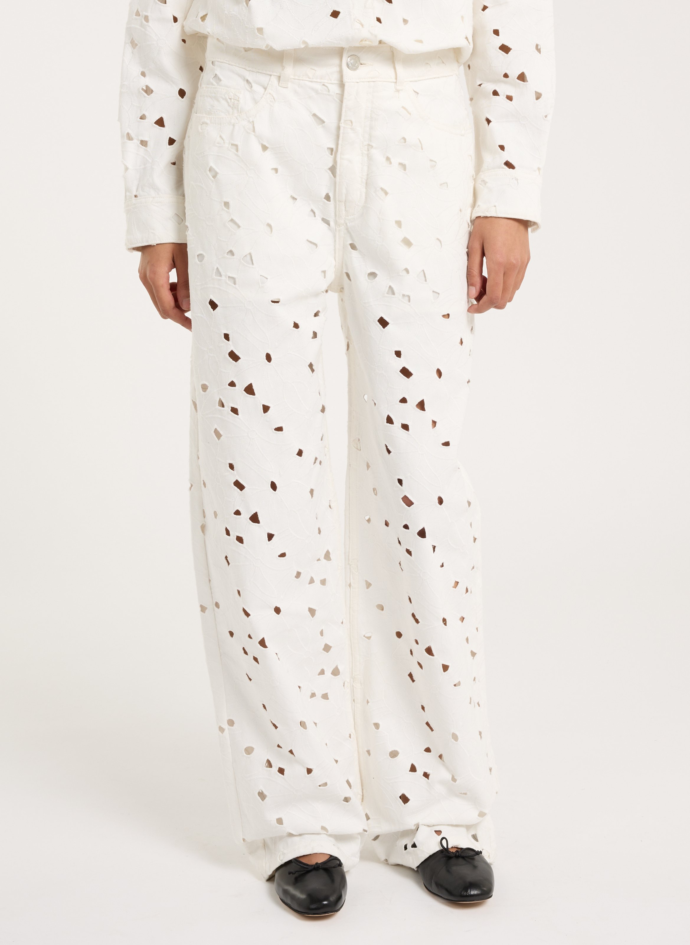 Katoenen straight fit pantalon SAISON 1865 Wit