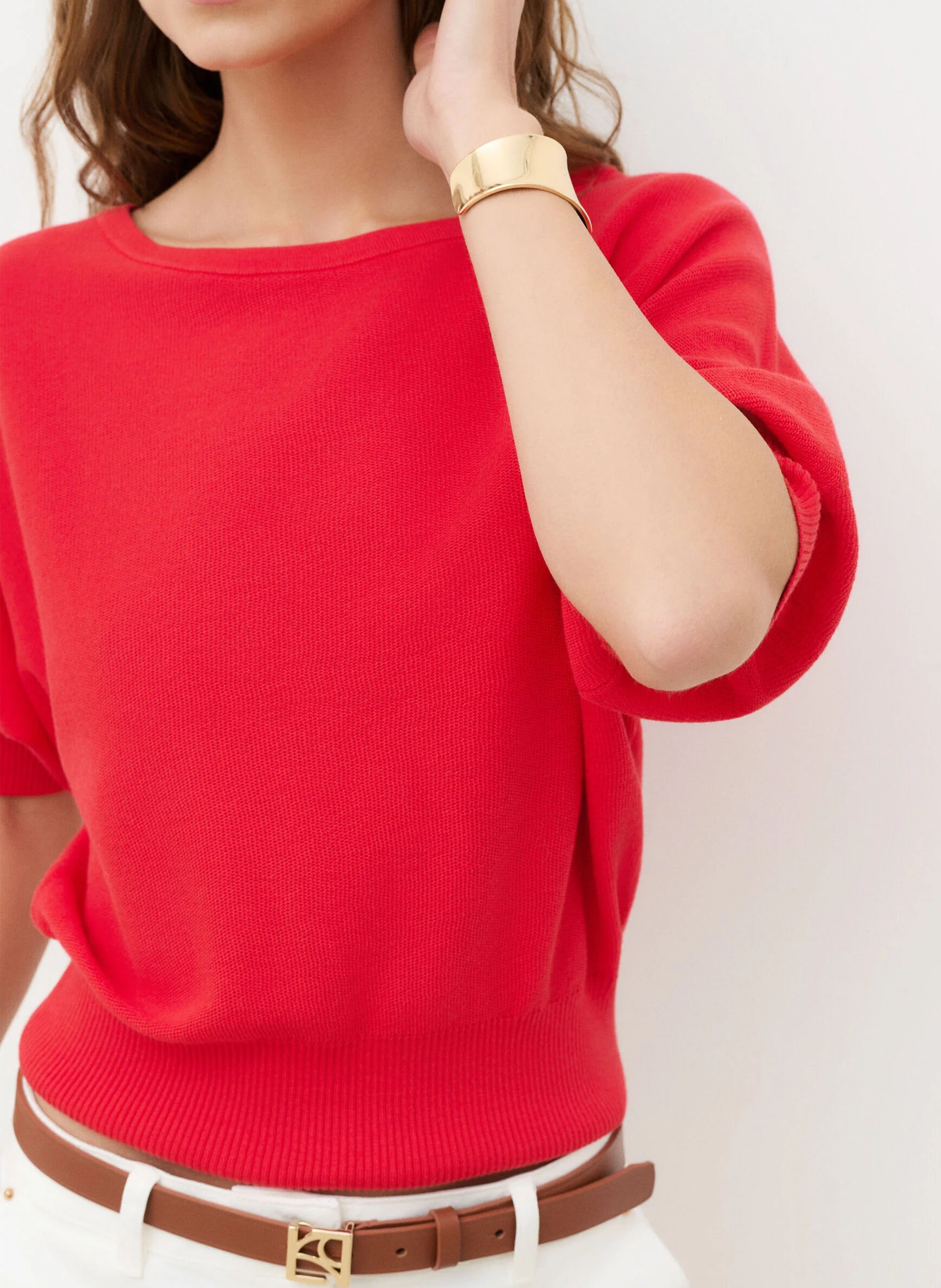 Oversized boat-neck cotton sweater | Red CAROLL Women