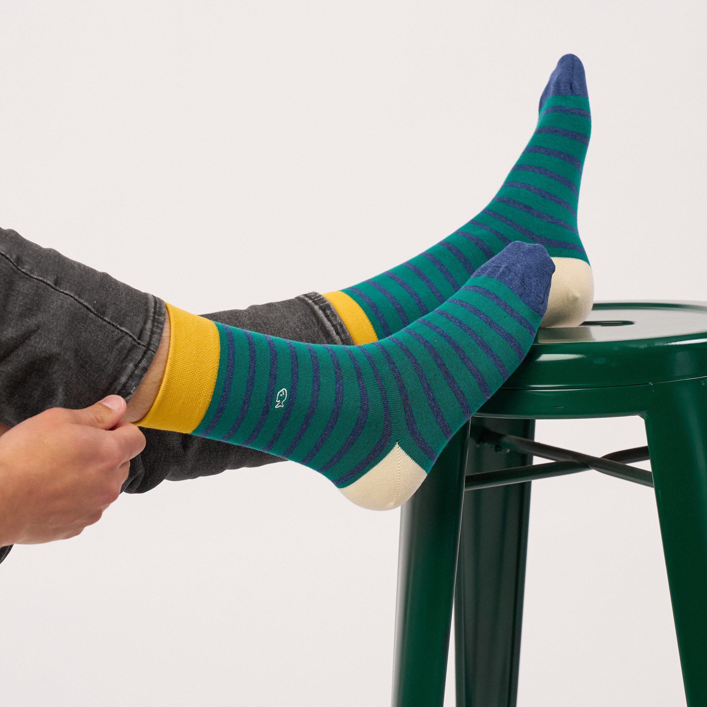 Combed Cotton Socks with Wide Stripes BILLYBELT Green